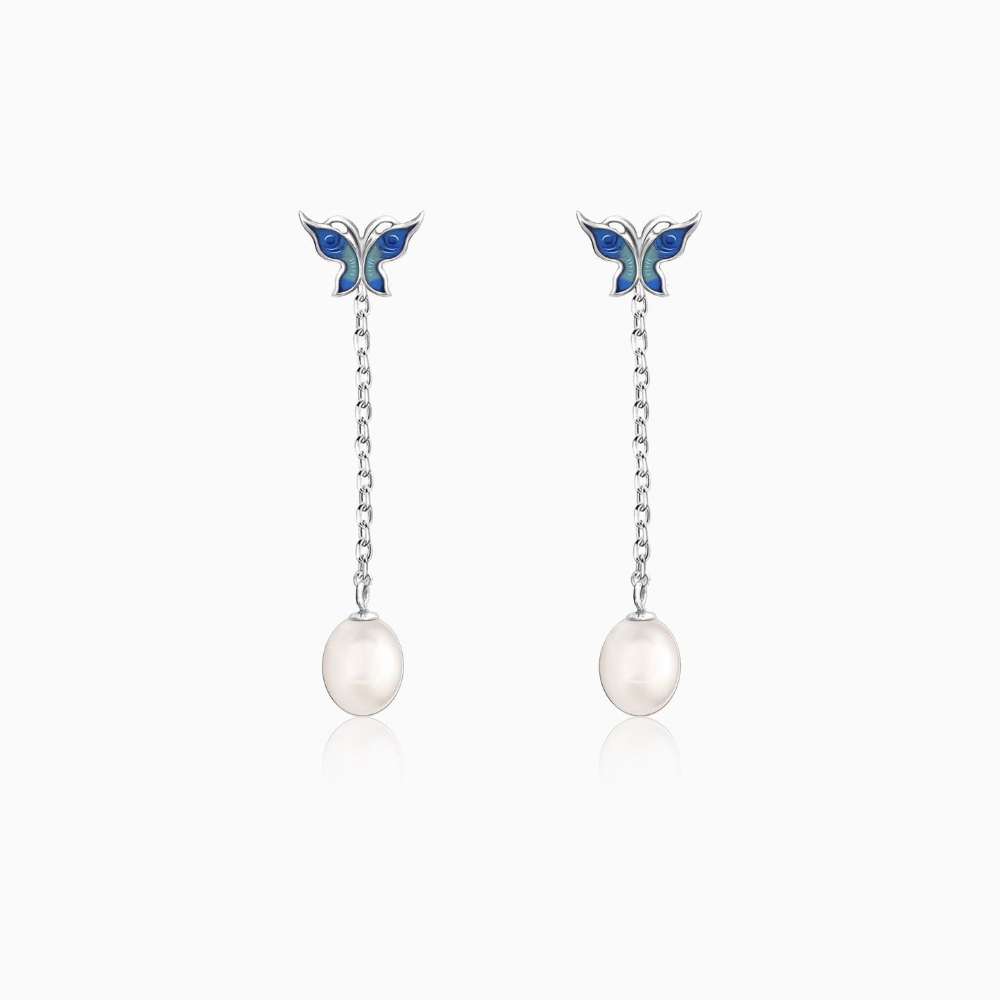 Silver Butterfly Pearl Dangle Earrings