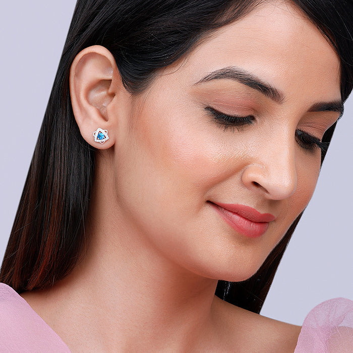 Silver Aqua Blue Star Earrings