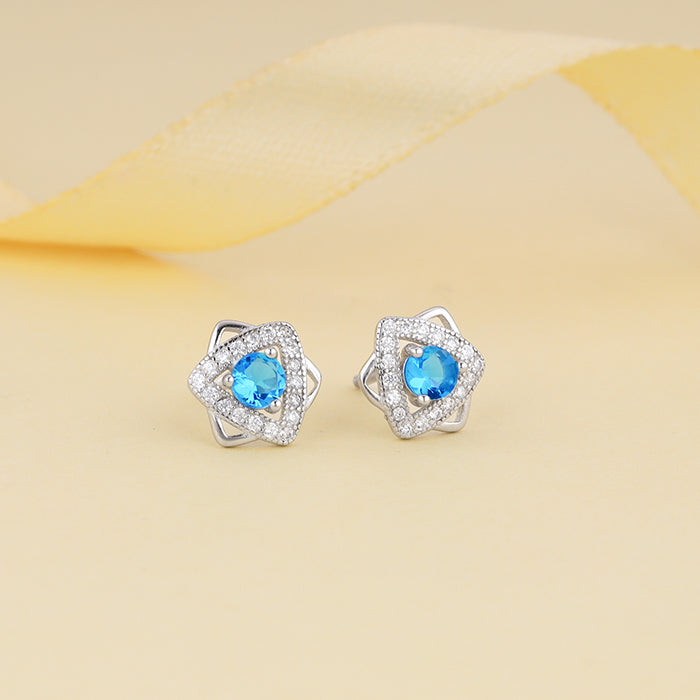 Silver Aqua Blue Star Earrings