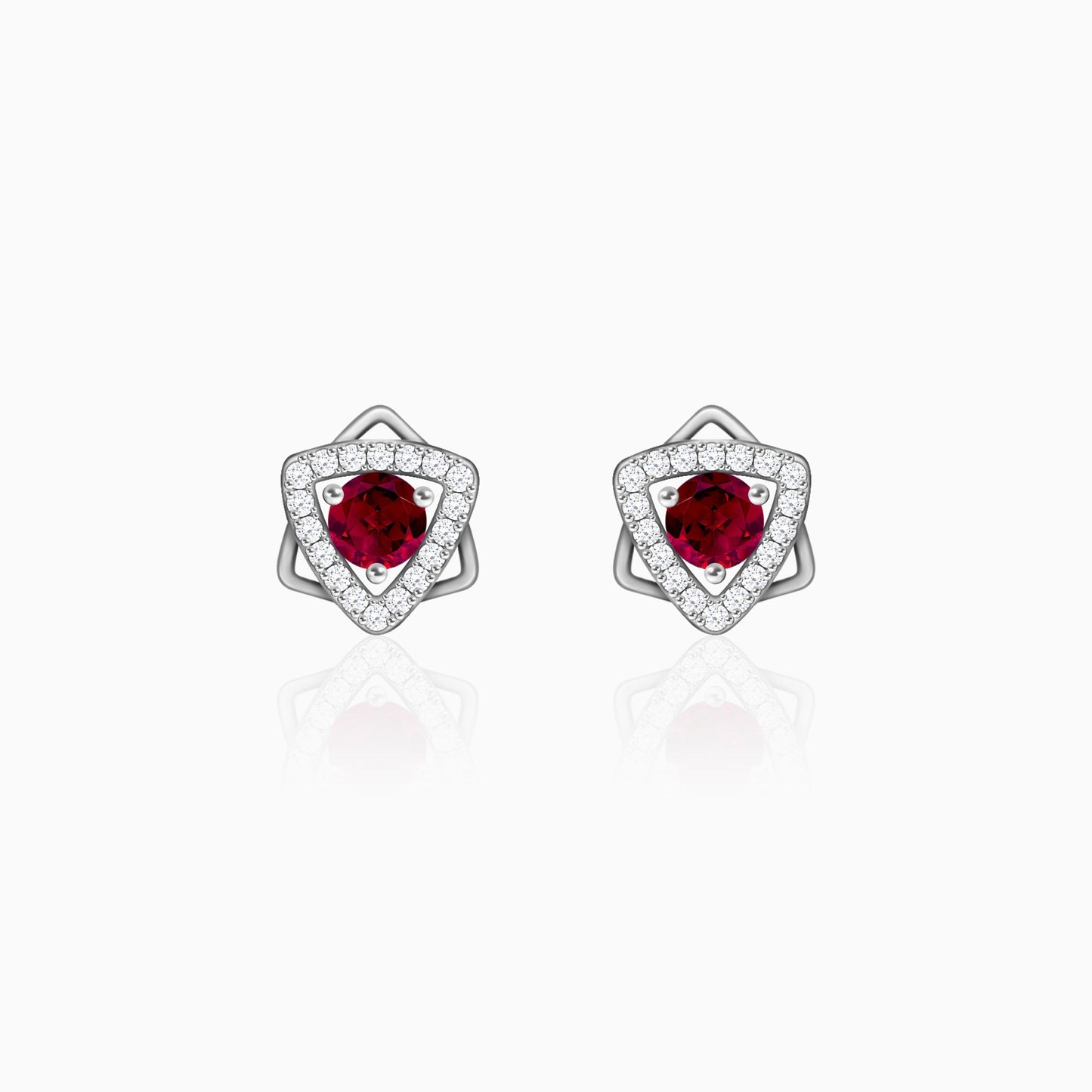 Silver Ruby Red Star Earrings