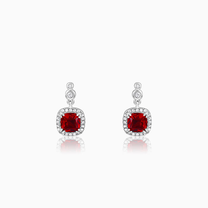 Silver Ruby Red Halo Earrings