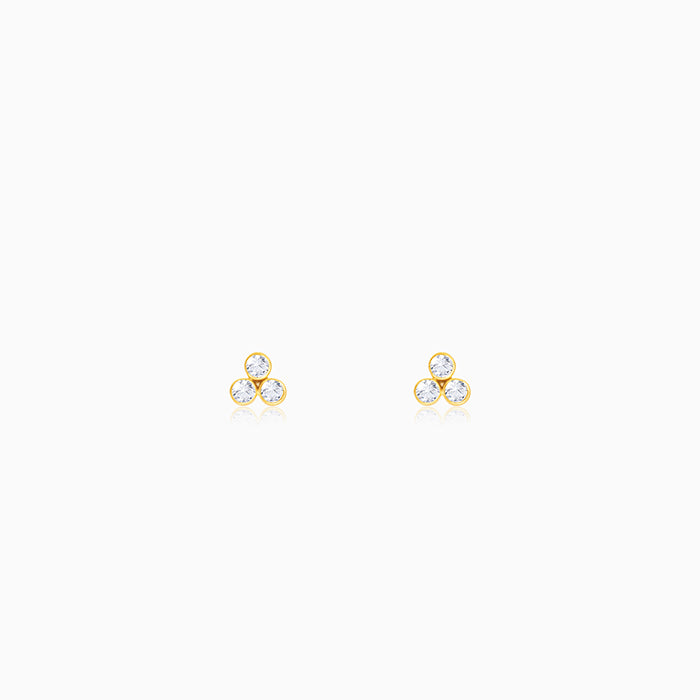 Golden Three-Stoned Stud  Earrings
