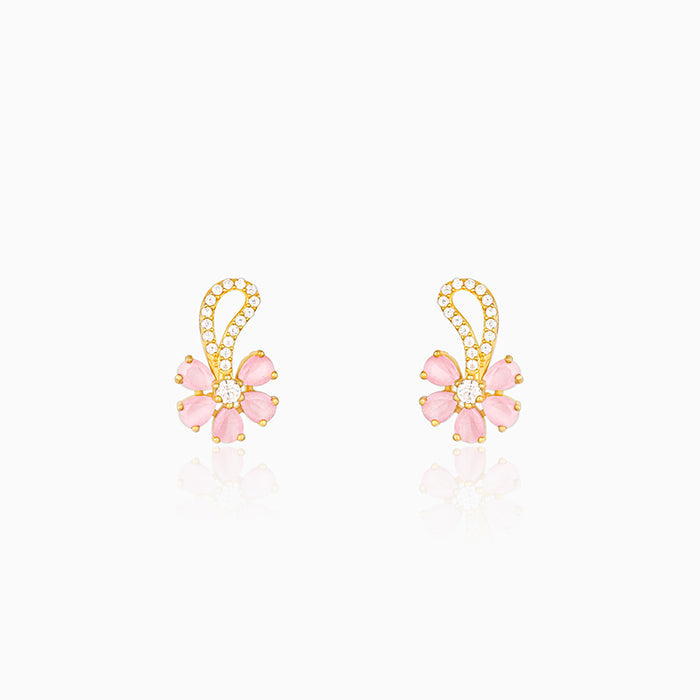 Golden Pink Floral Damsel Earrings