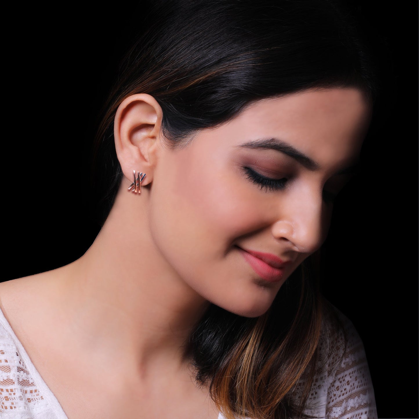 Silver Rose Gold Linear Earrings