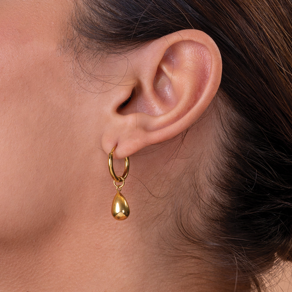 Gilded Haze Bangle Bracelet & Waterdrop Hoop Earrings Combo Set