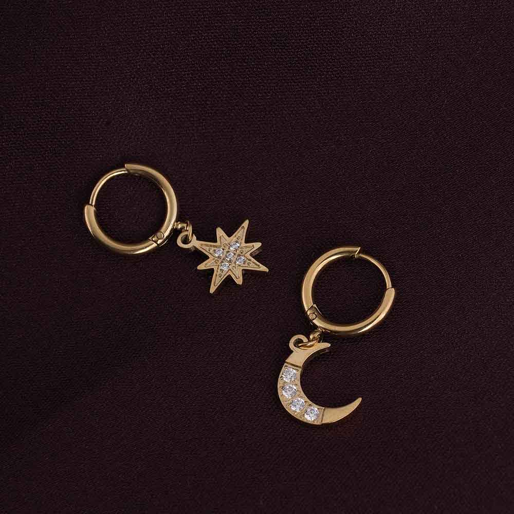 Studded Star Moon Hoop Earrings