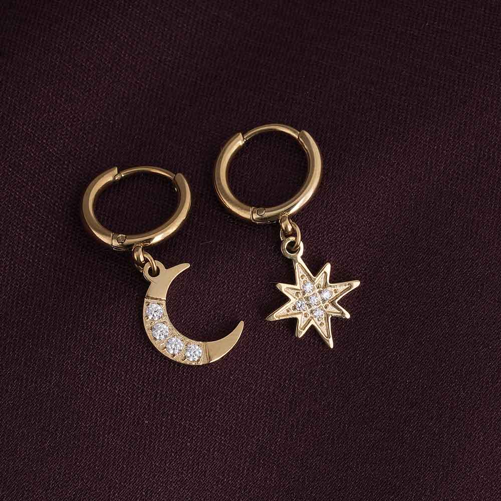 Studded Star Moon Hoop Earrings