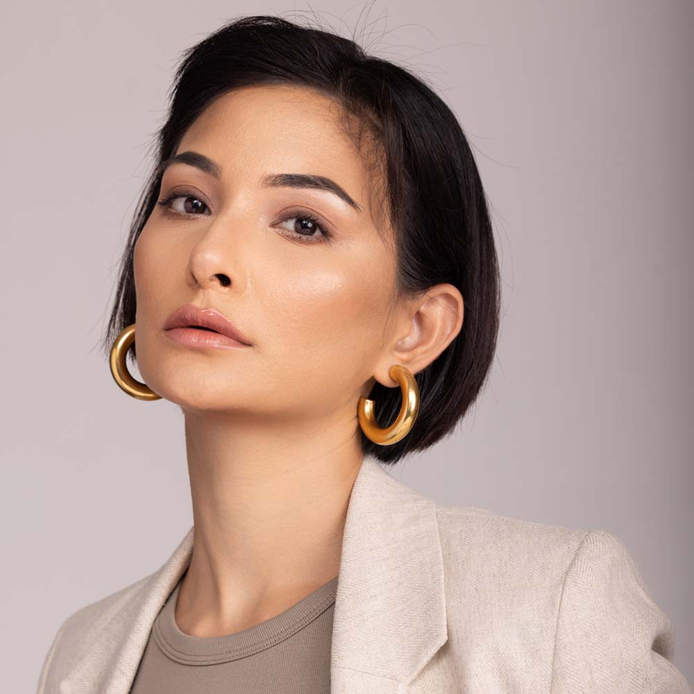Thick Gold C Hoop Earrings