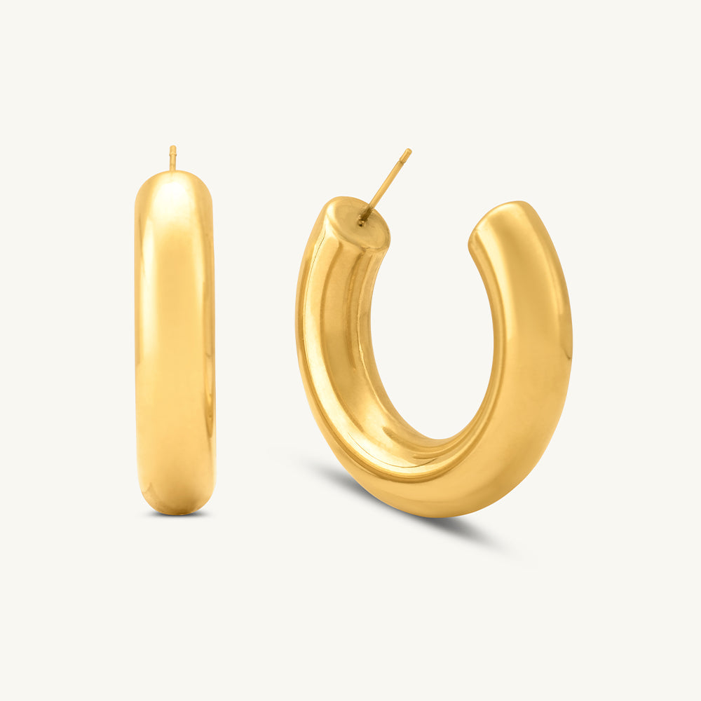 Thick Gold C Hoop Earrings