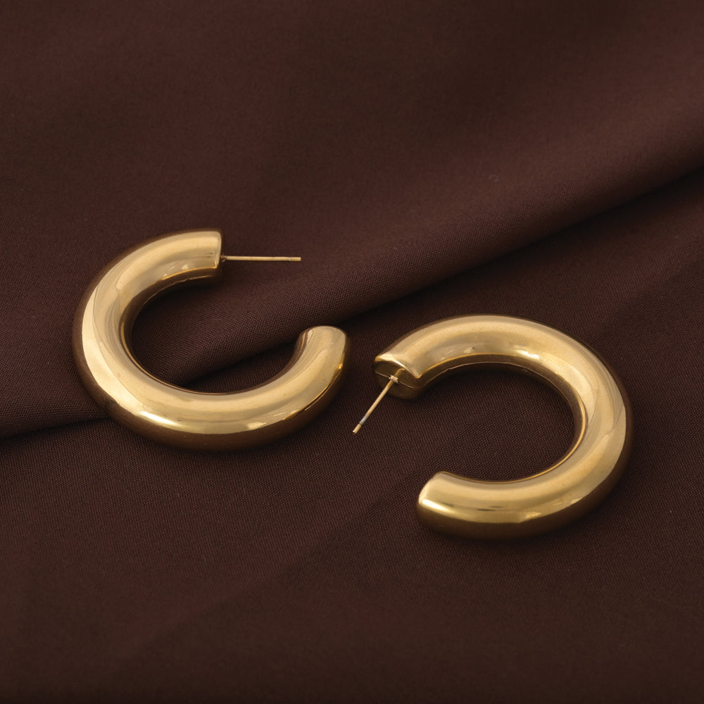Thick Gold C Hoop Earrings