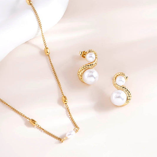 Enchantress Pearl Stud Earrings & Single Pearl Necklace Combo Set