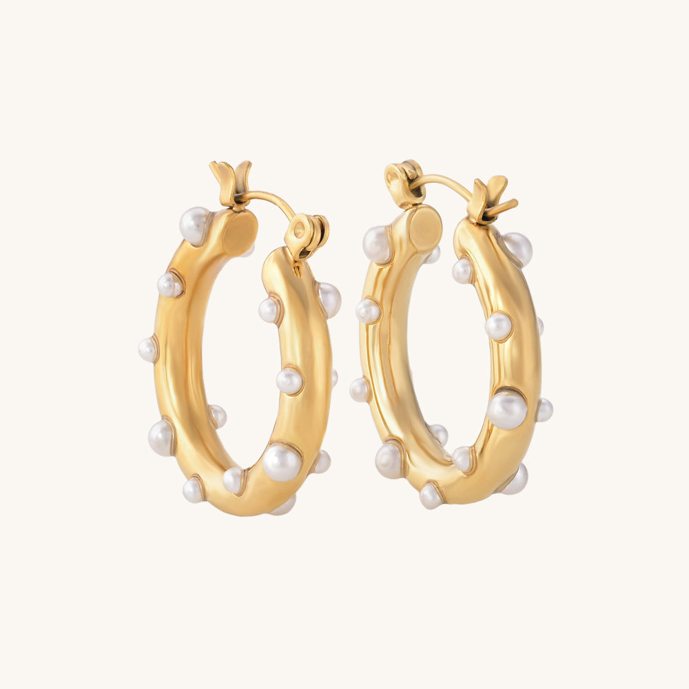 Pearl Studded Hoop Earrings