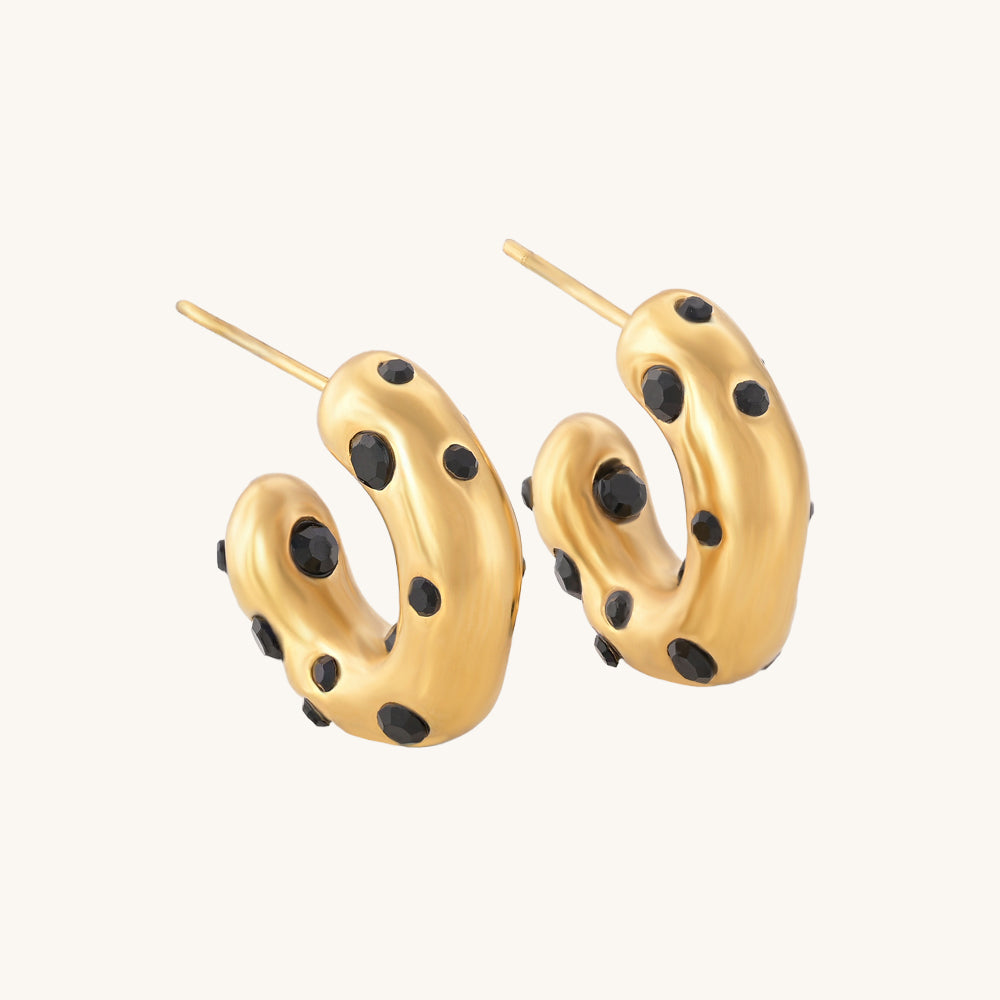 Black Stones Hoop Earrings