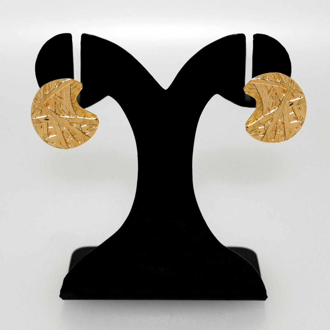 Gold Abstract Textured Round Statement Earrings