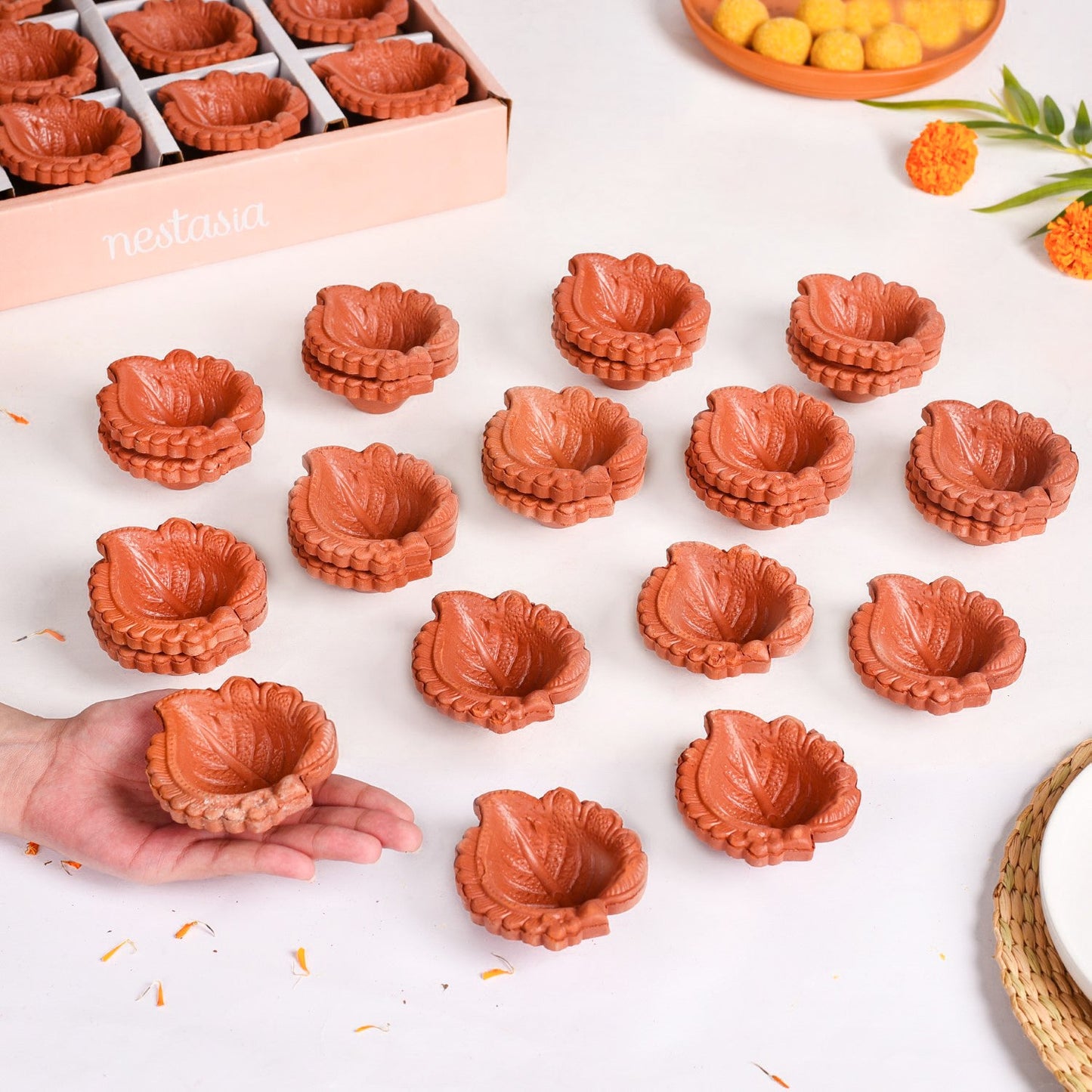 Engraved Natural Terracotta Diyas Set Of 48