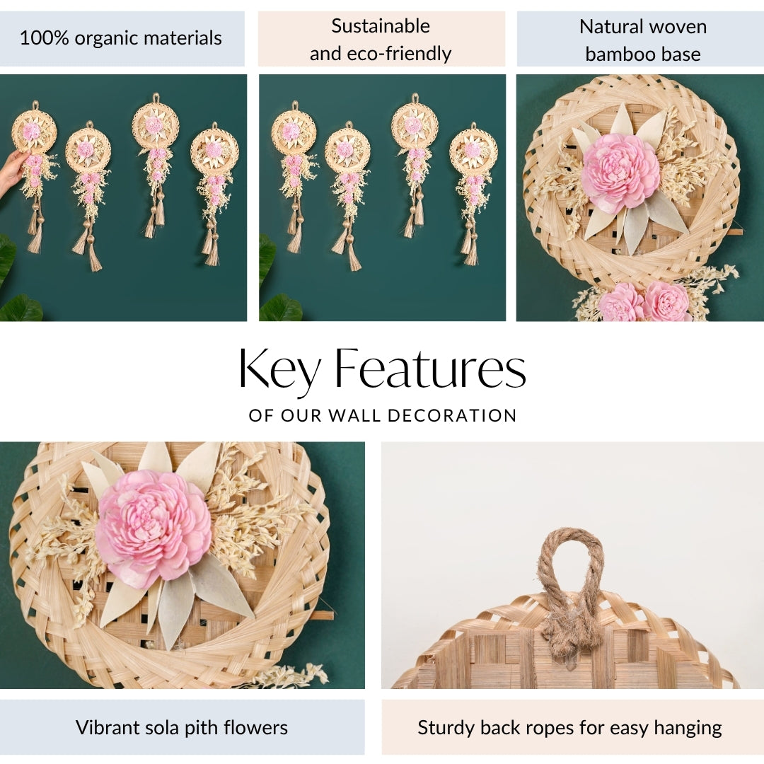 All Natural Pink Sola Rose Wall Decor Set Of 4
