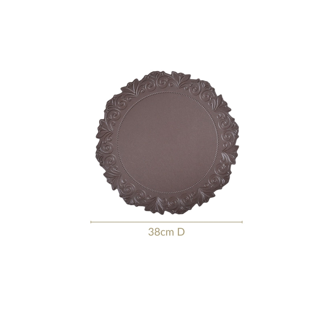 Embossed Brown Round Placemat Set Of 6