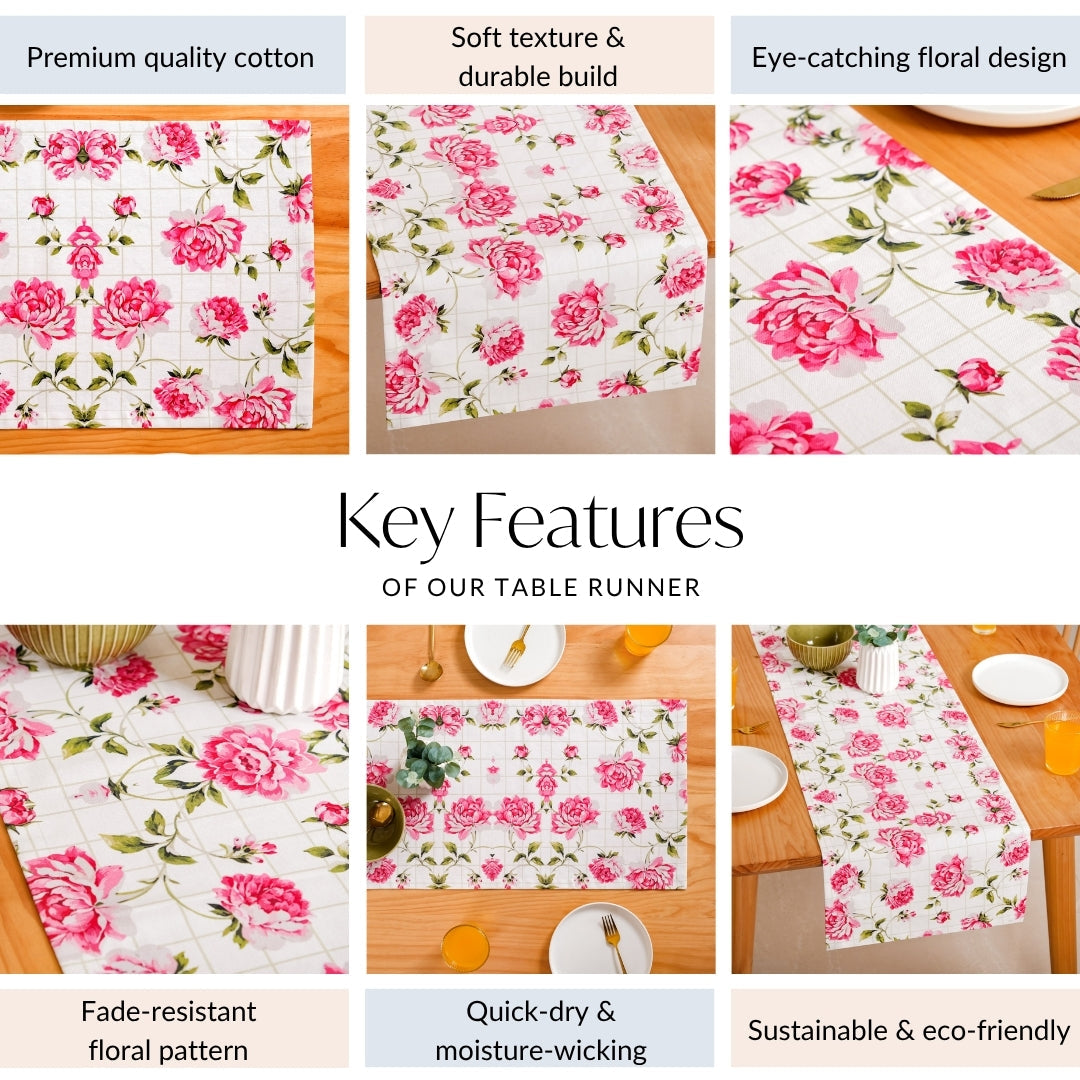 Floral Rouge Pure Cotton 6 Seater Table Runner 186x37cm