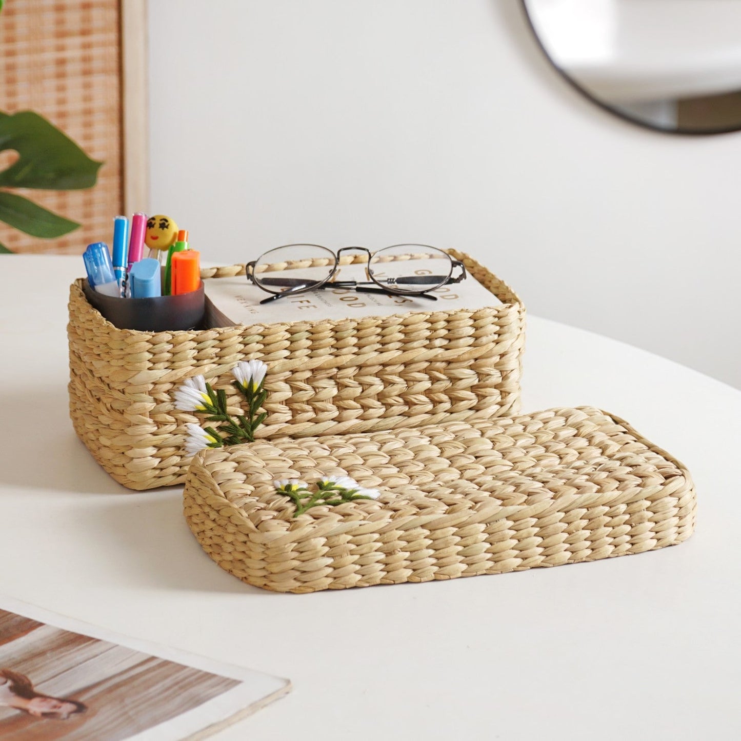 Kauna Storage Basket With Floral Embroidery – Keepsake Organizer Box