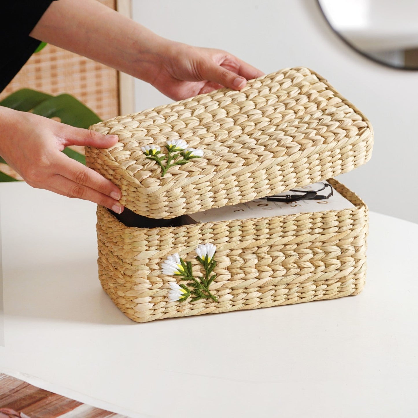 Kauna Storage Basket With Floral Embroidery – Keepsake Organizer Box