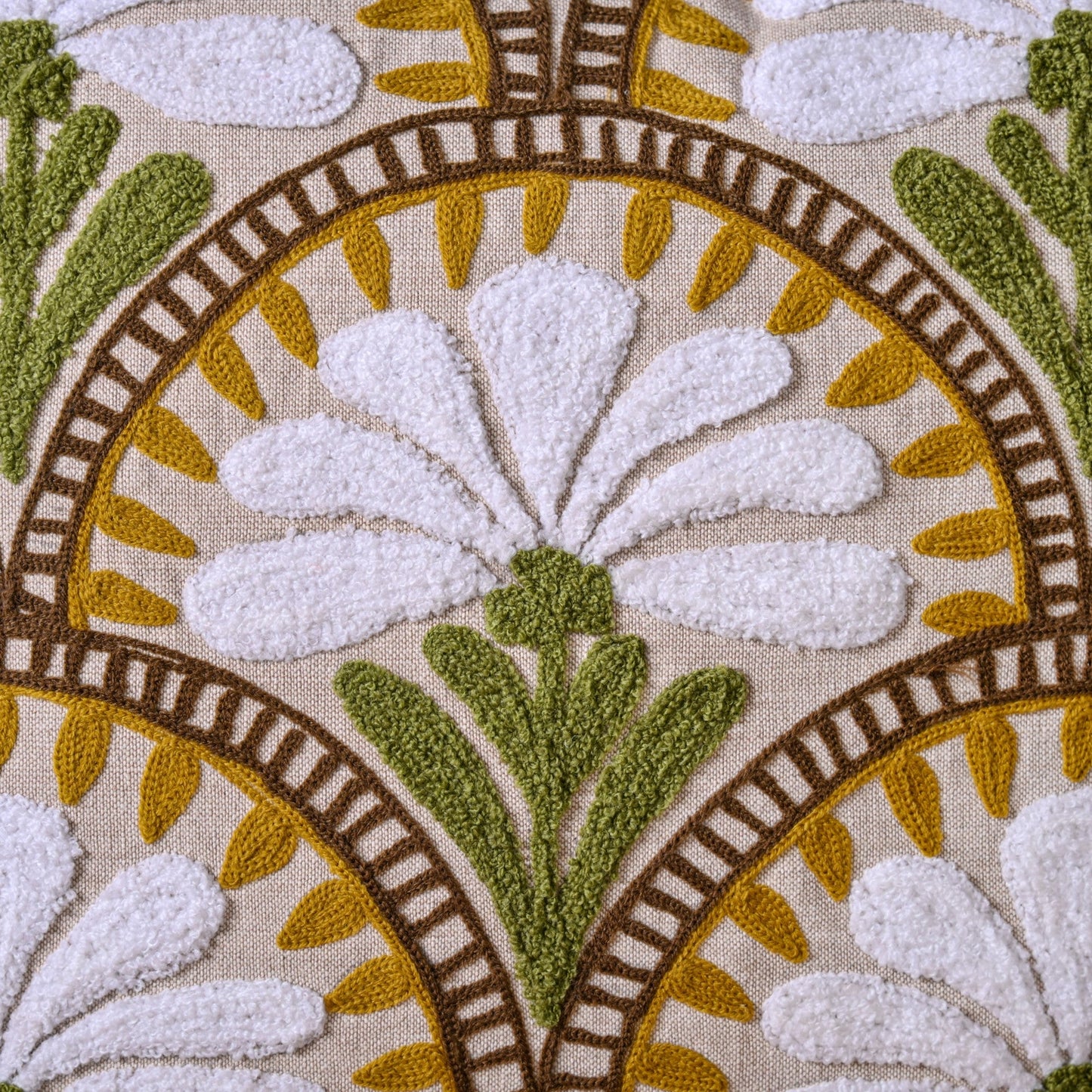 Flower Arches Embroidered Cushion Cover Beige 40x40cm
