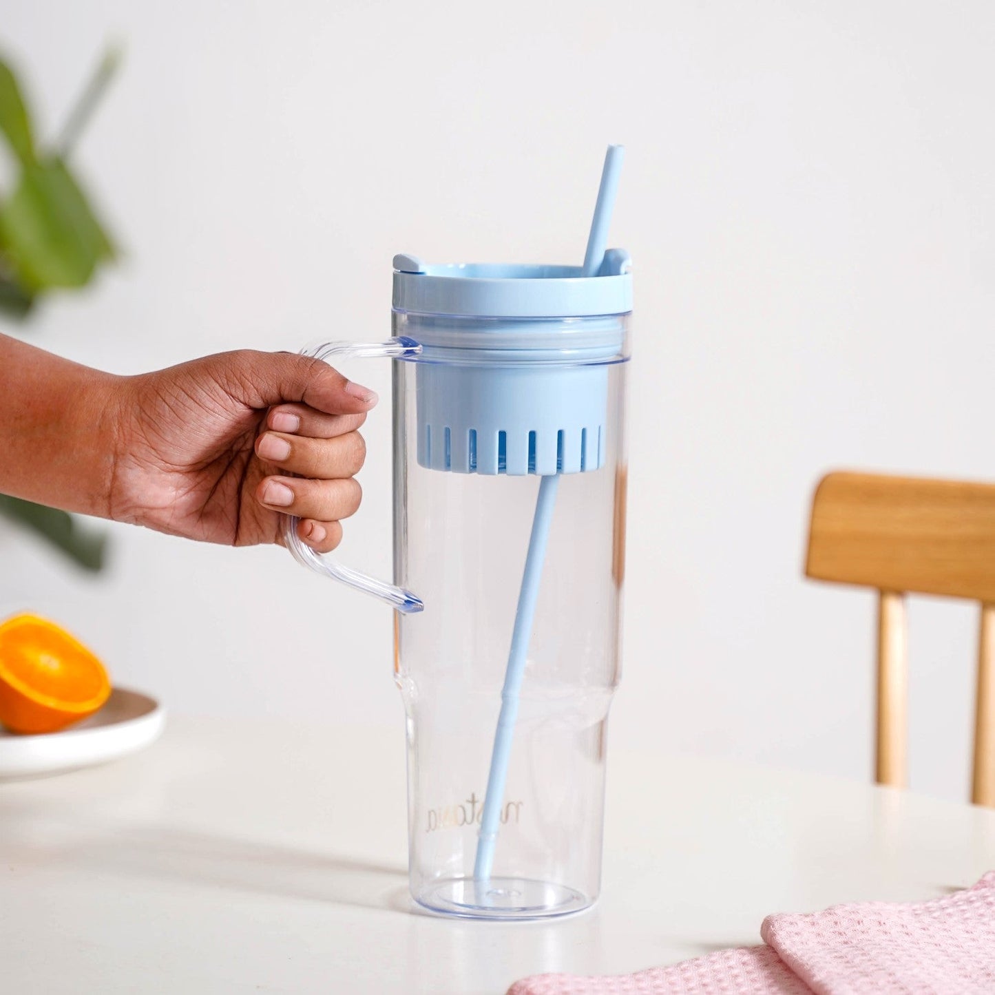 Citrify Transparent Fruit Infuser Water Bottle With Handle Ice Blue 1210ml