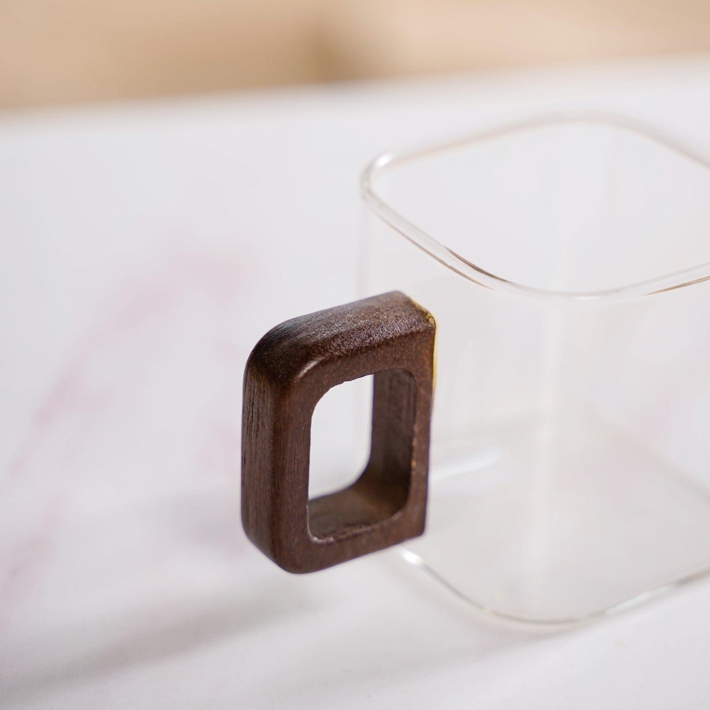 Fusion Square Glass Cups With Wooden Handle Set Of 4 200ml