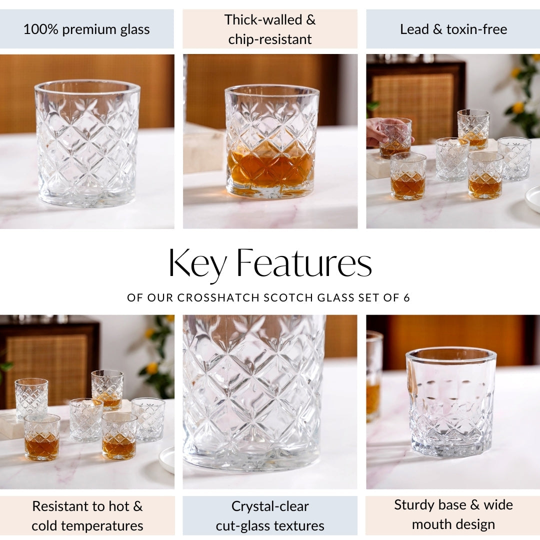 Scotch Glass Crosshatch Pattern Set Of 6 230ml