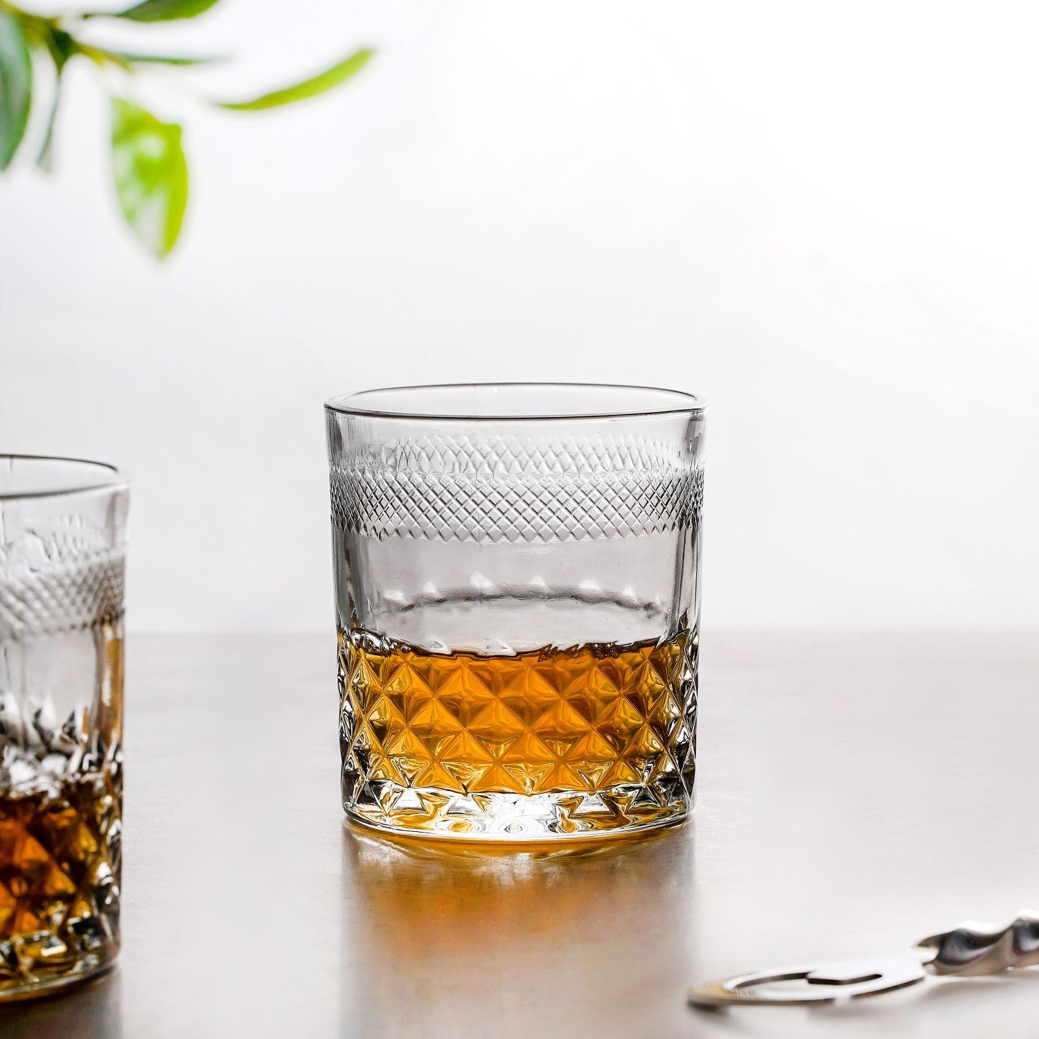 Premium Diamond Embossed Whiskey Tumbler Glass Set Of 6 230ml