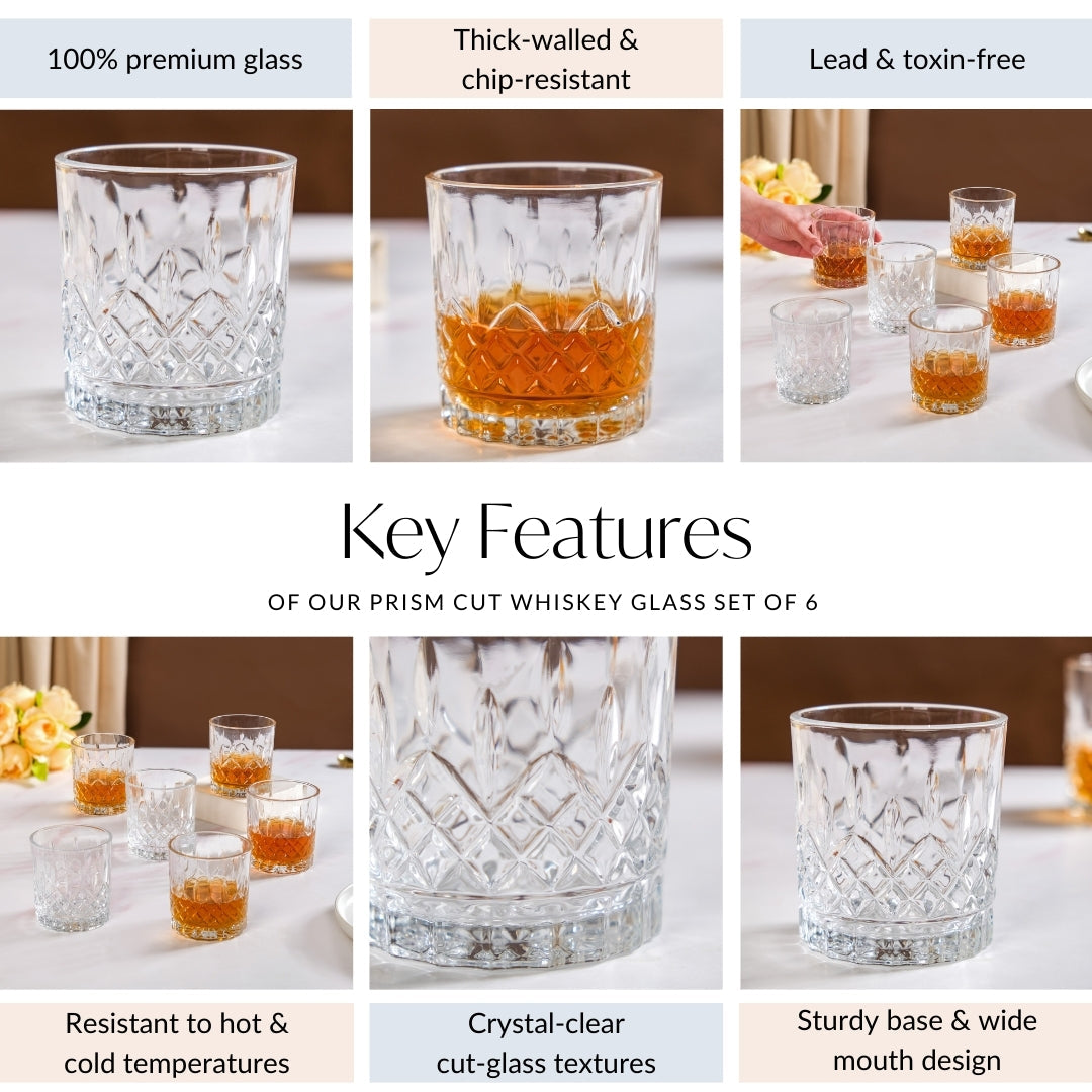 Prism Cut Whiskey Glass Set Of 6 230ml