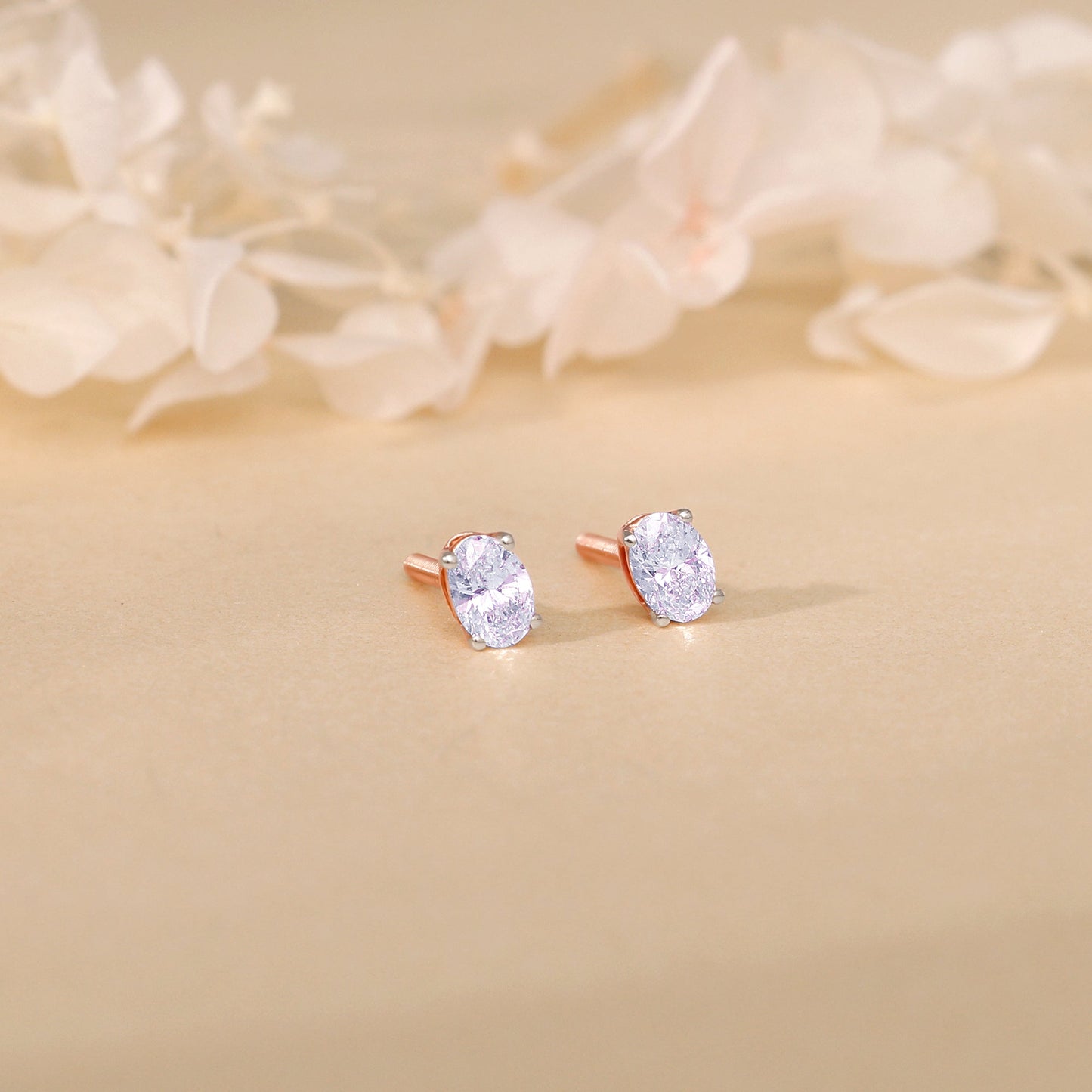 Rose Gold Ovaline Lab Grown Diamond Stud Earrings