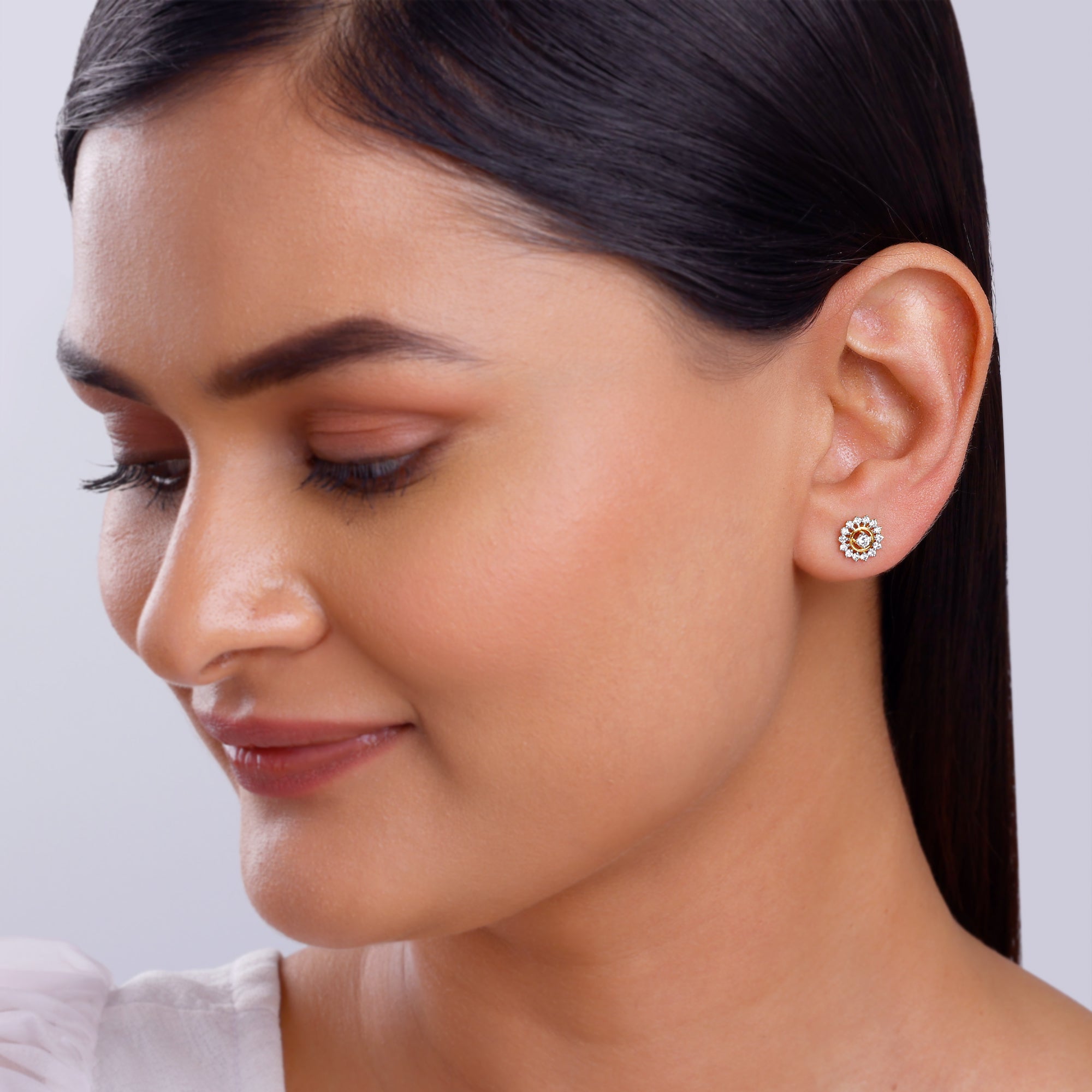 Gold Flower Power Lab Grown Diamond Stud Earrings