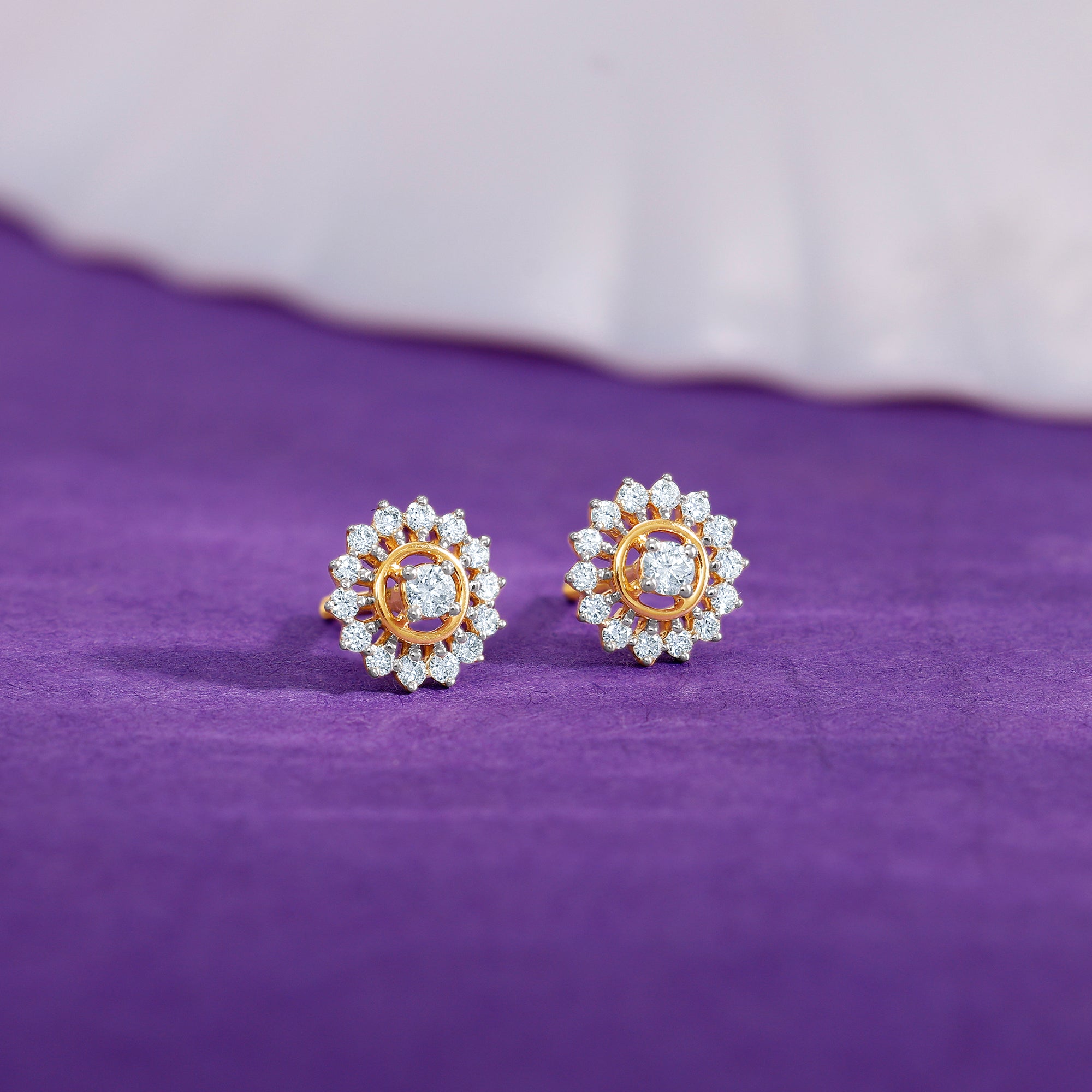 Gold Flower Power Lab Grown Diamond Stud Earrings