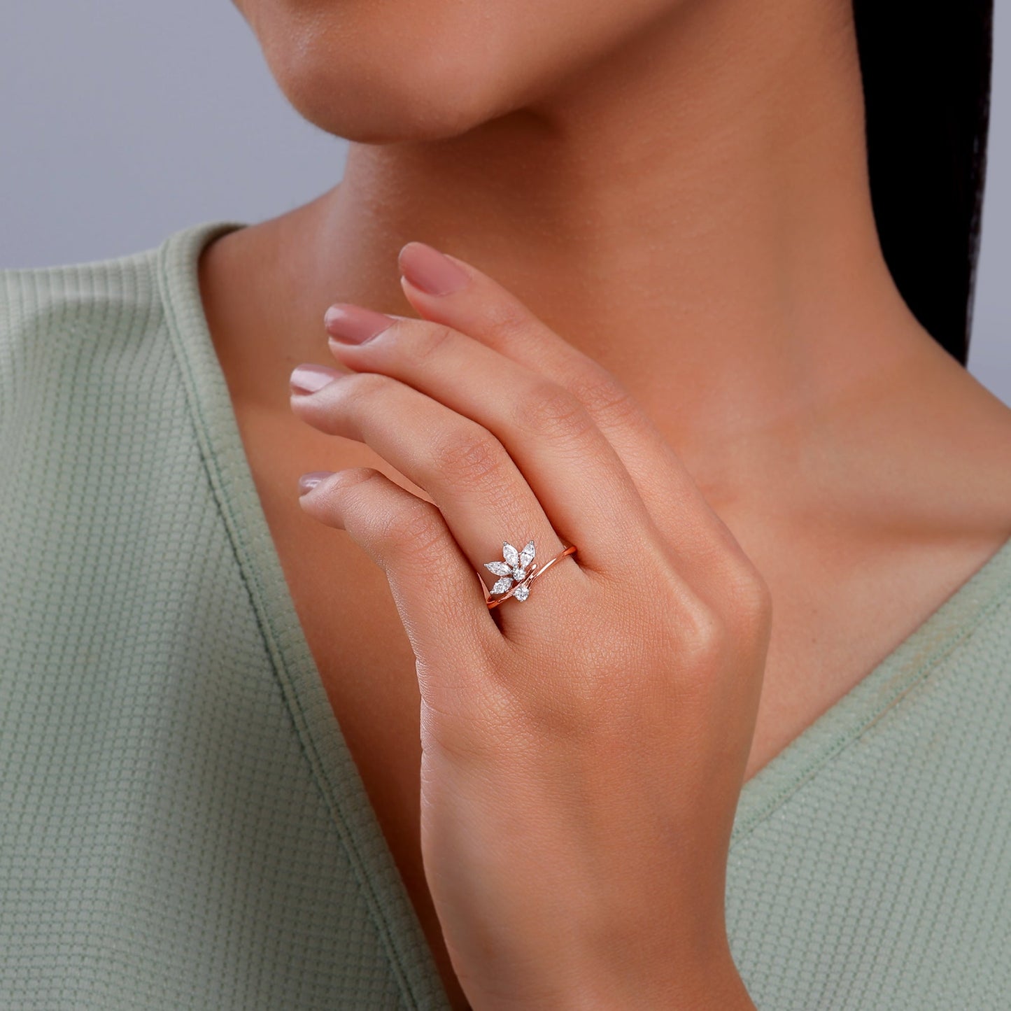 Rose Gold Floral Glam Lab Grown Diamond Ring