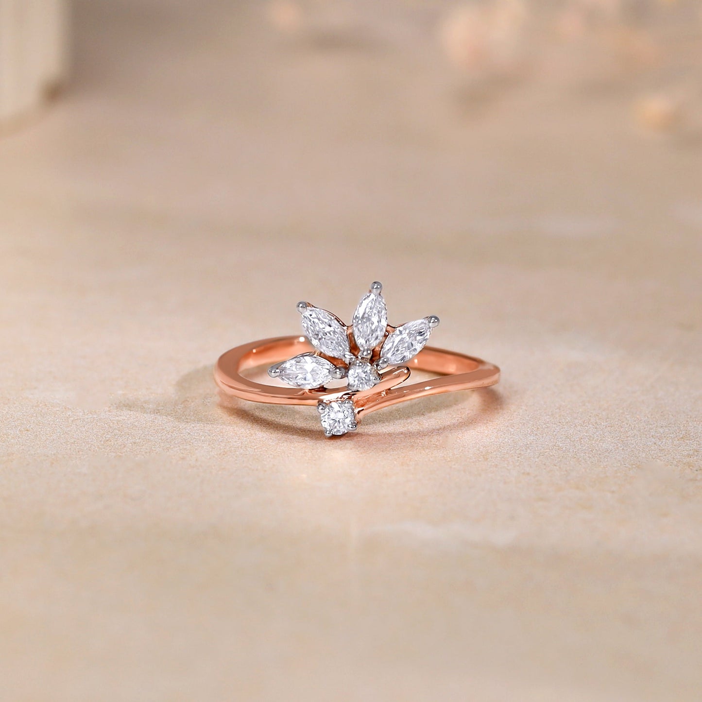 Rose Gold Floral Glam Lab Grown Diamond Ring
