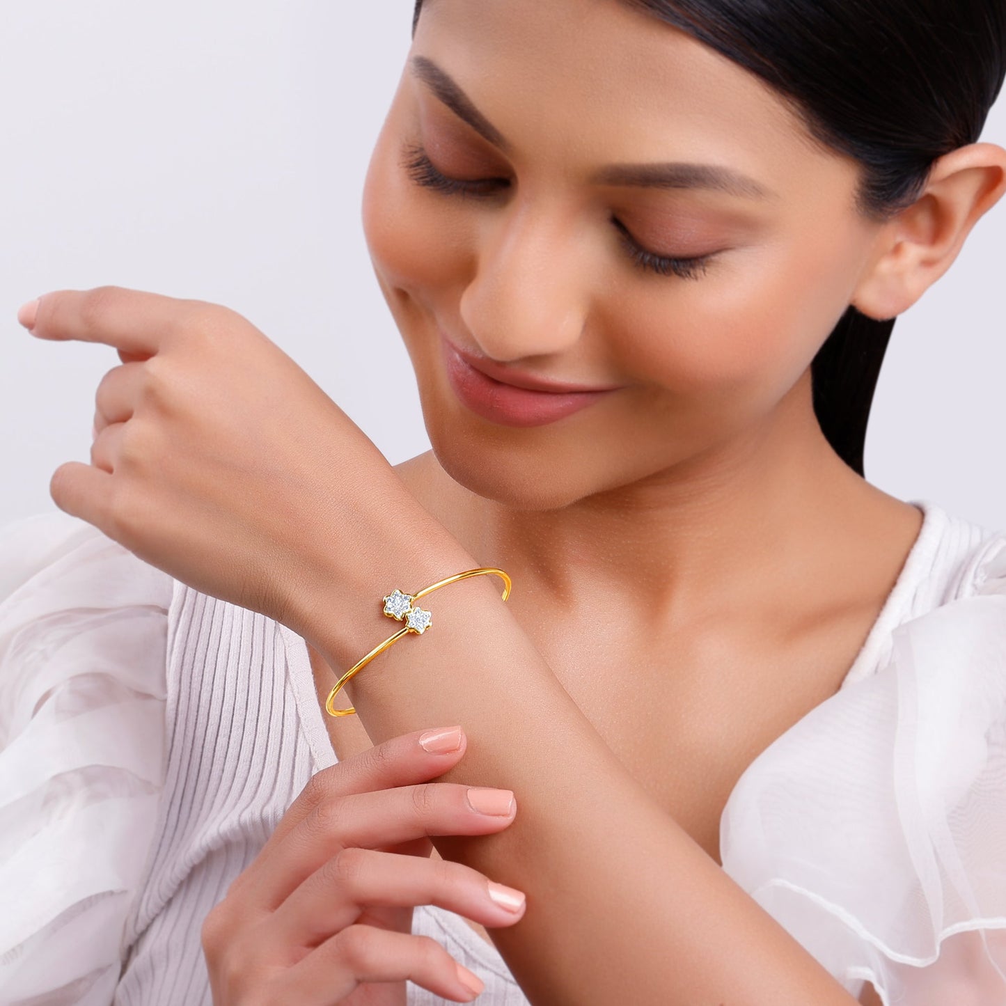 Gold Twinbloom Lab Grown Diamond Bangle Bracelet