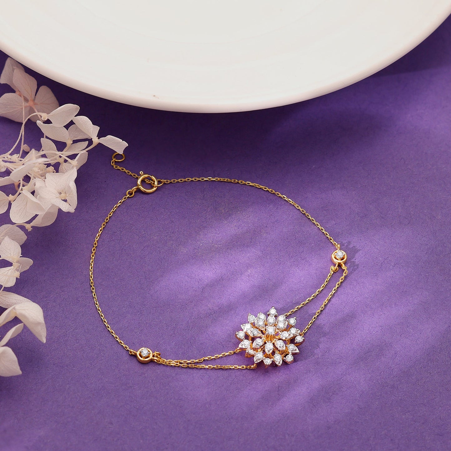 Gold Geometric Floral Diamond Bracelet