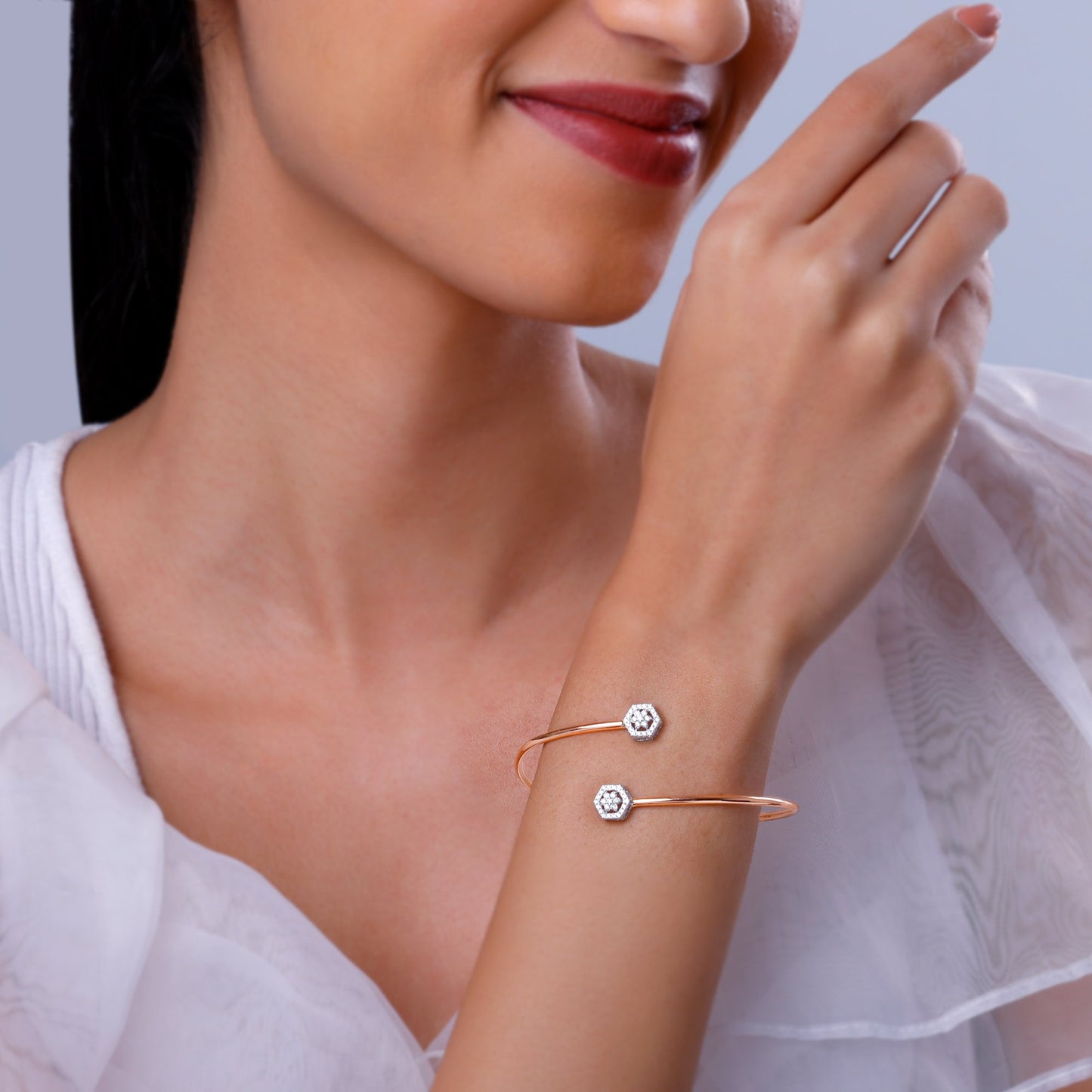 Rose Gold Halo Cuff Lab Grown Diamond Bracelet