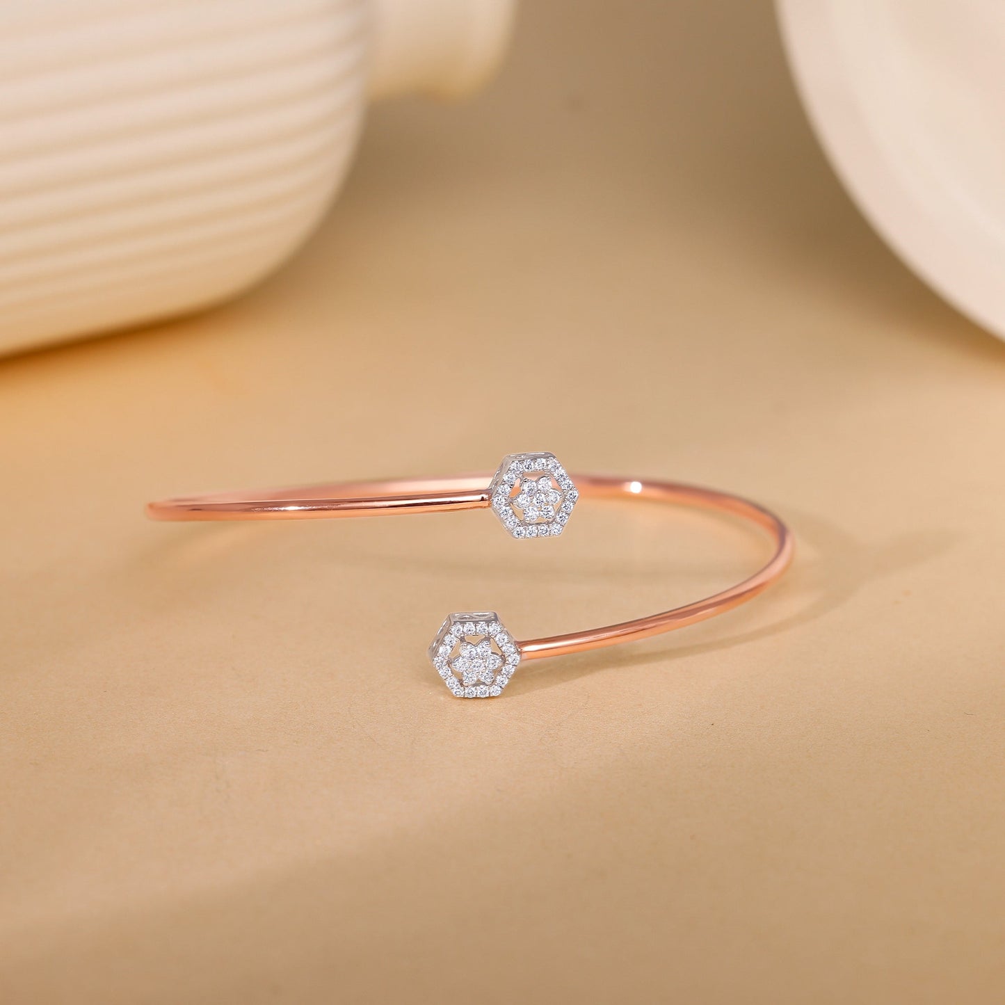 Rose Gold Halo Cuff Lab Grown Diamond Bracelet