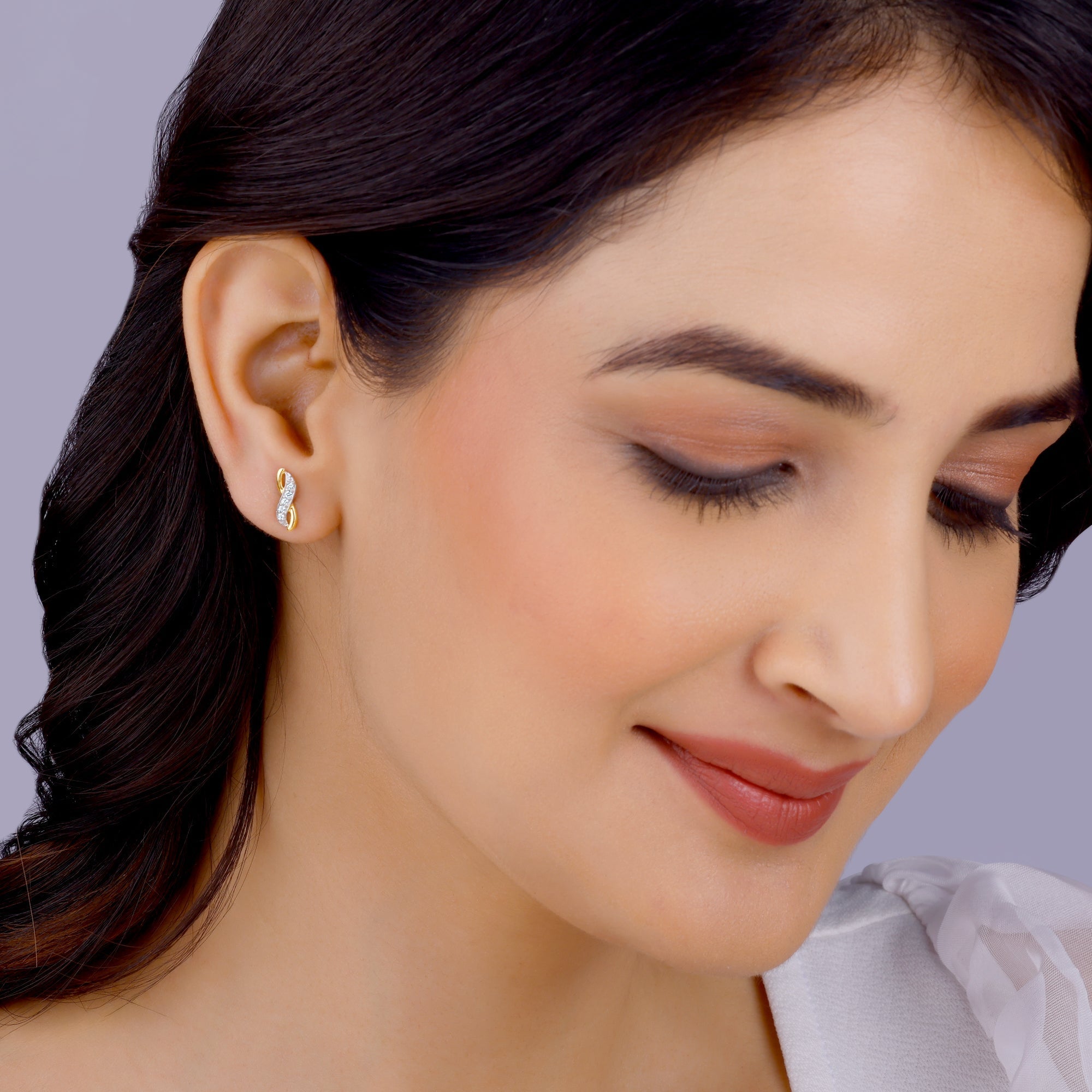 Gold Infinity Wave Diamond Earrings