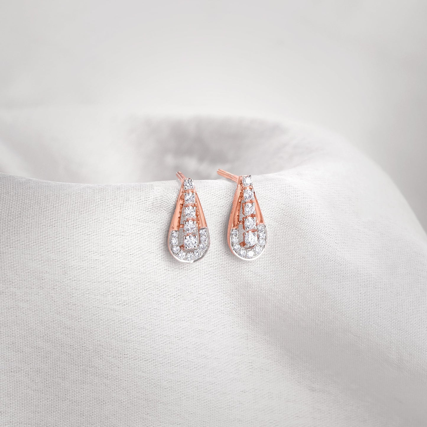 Rose Gold Modern Pear Lab Grown Diamond Earrings