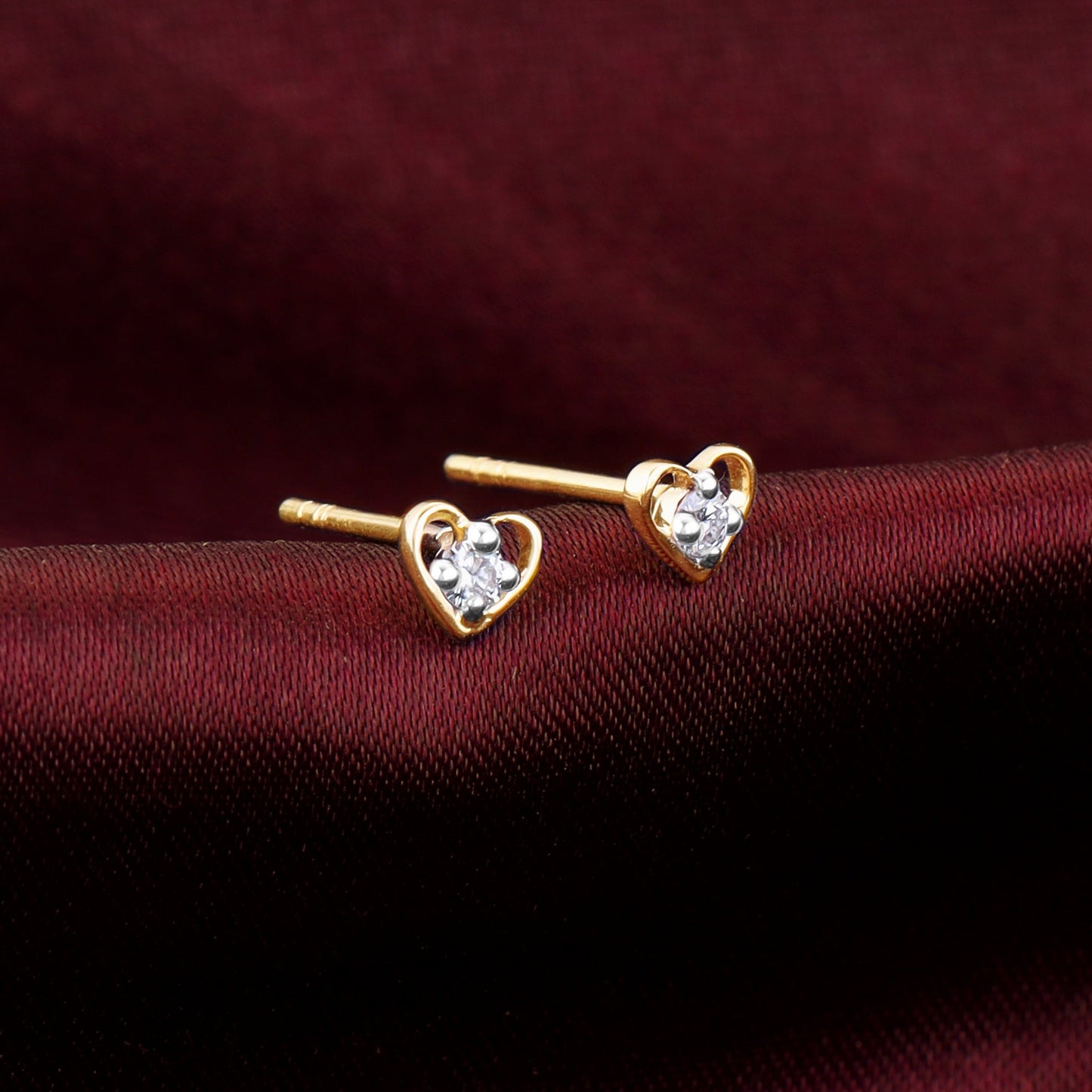 Gold Cute Heart Diamond Earrings