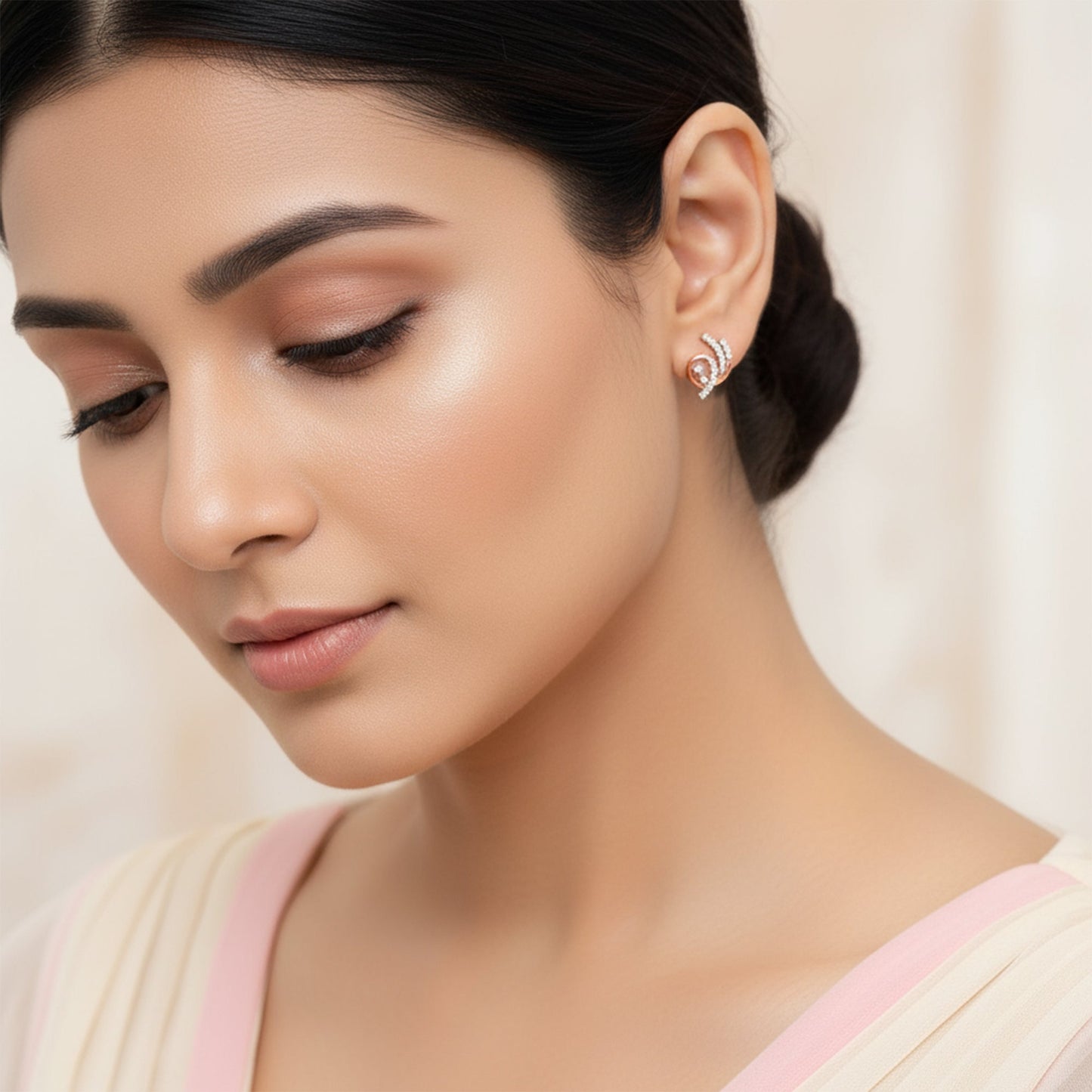 Rose Gold Twilight Swirl Lab Grown Diamond Earring
