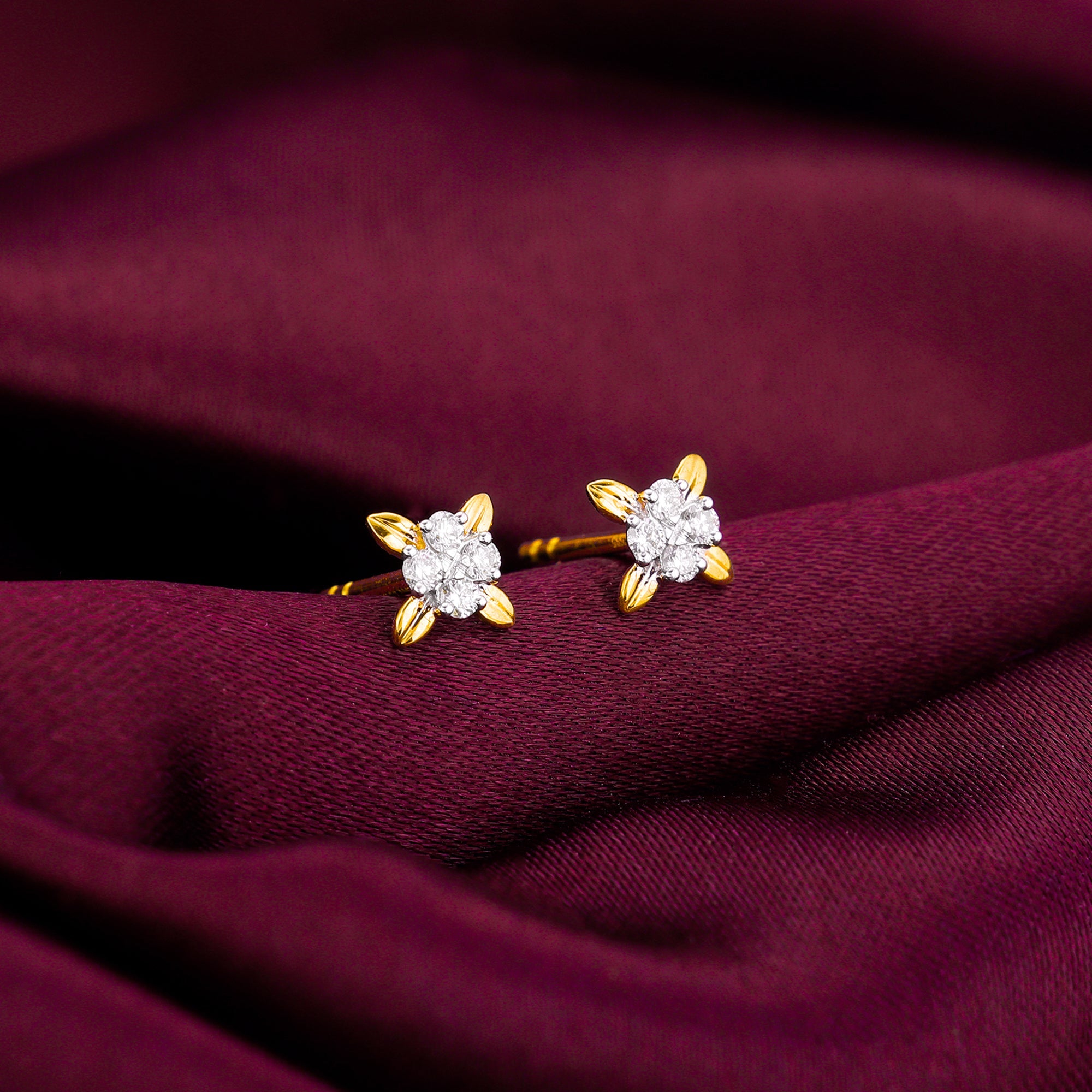 Gold Floral Beauty Diamond Stud Earrings