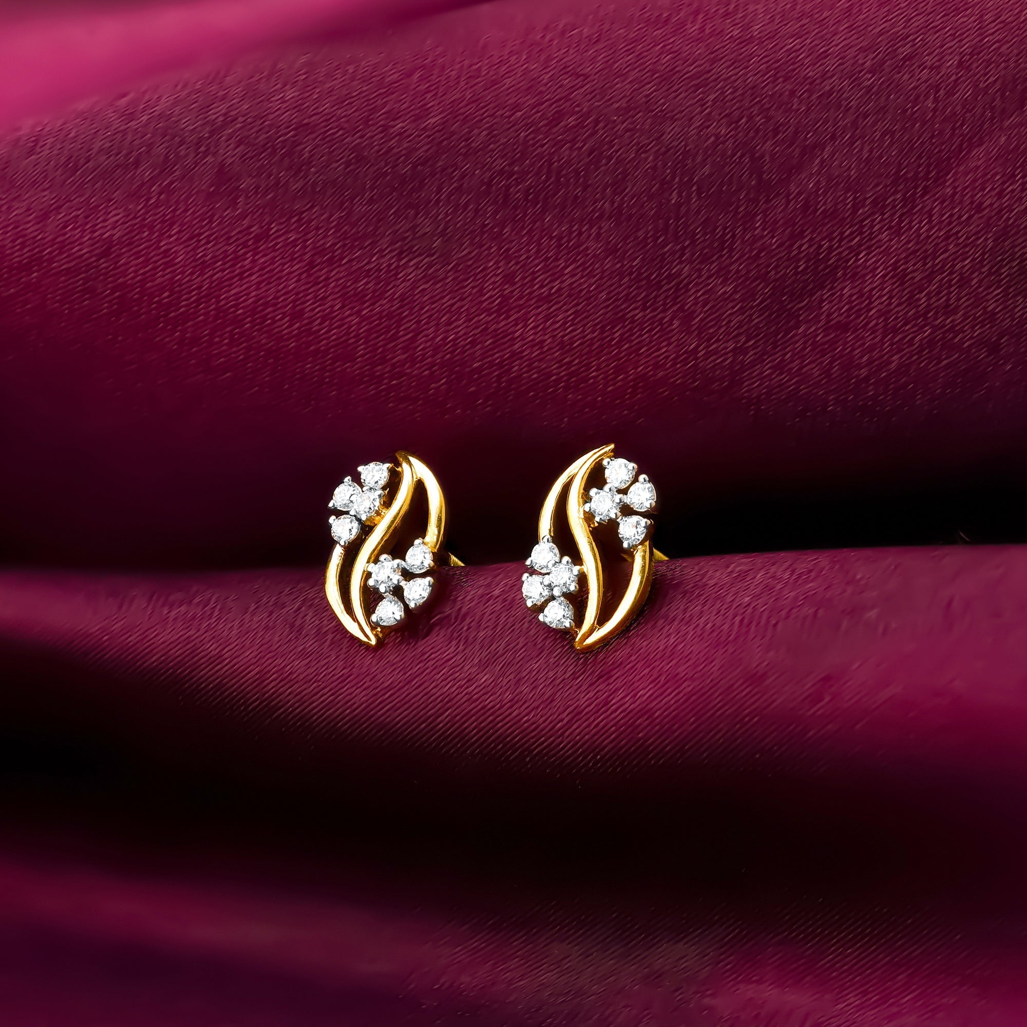 Gold Flower Wave Lab Grown Diamond Earrings