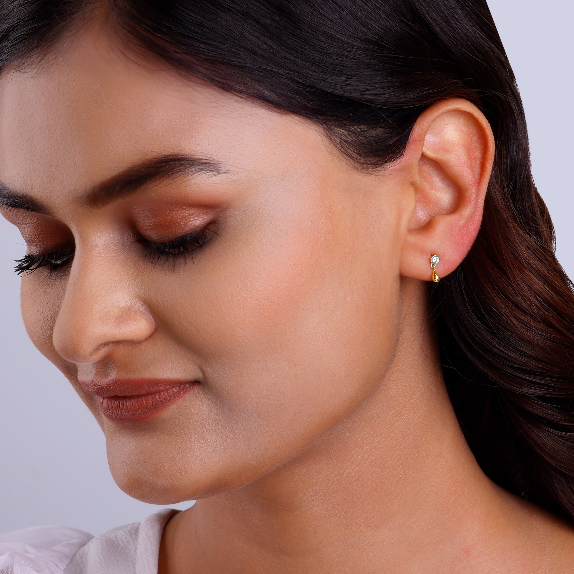 Gold Raindrop Solitaire Diamond Earrings