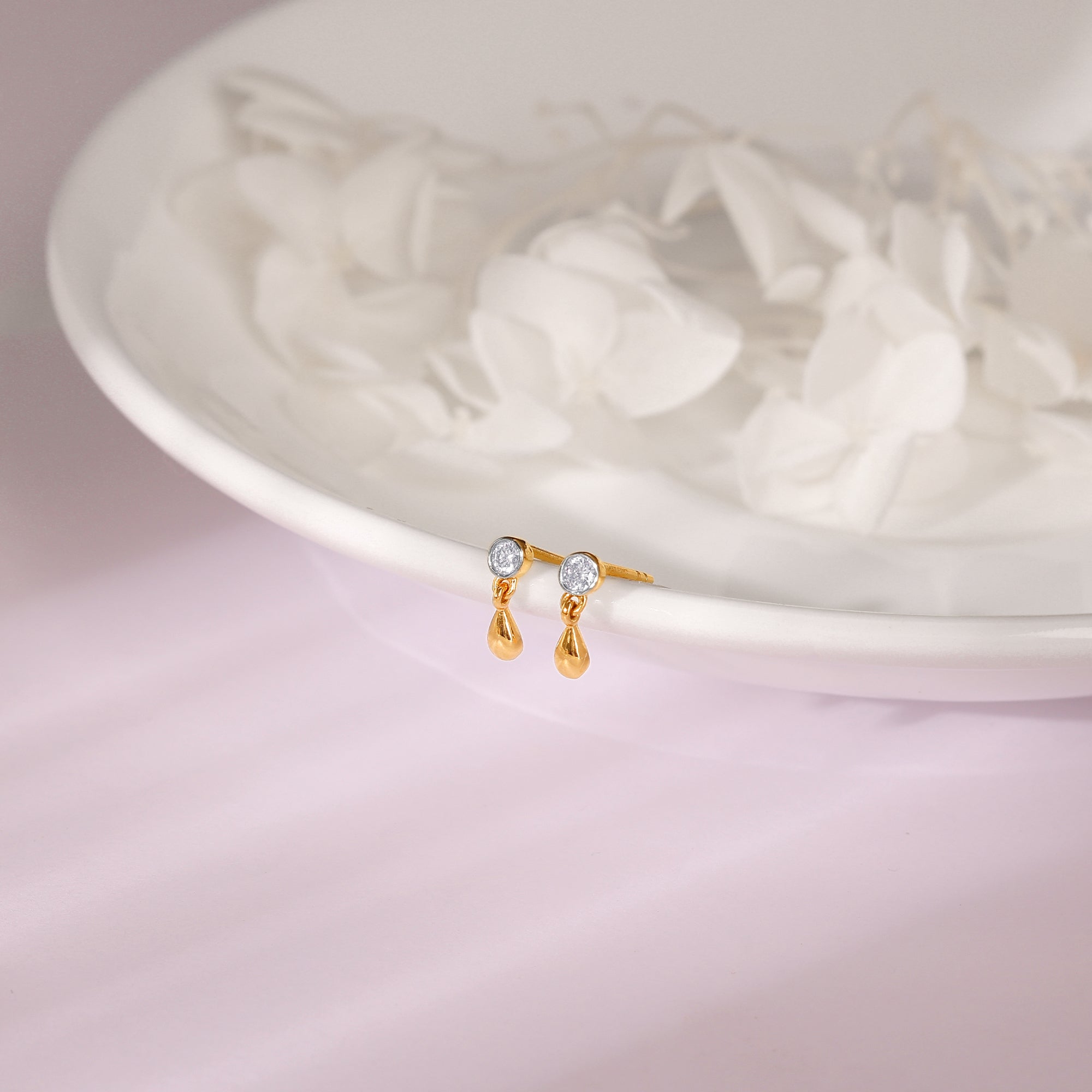 Gold Raindrop Solitaire Diamond Earrings