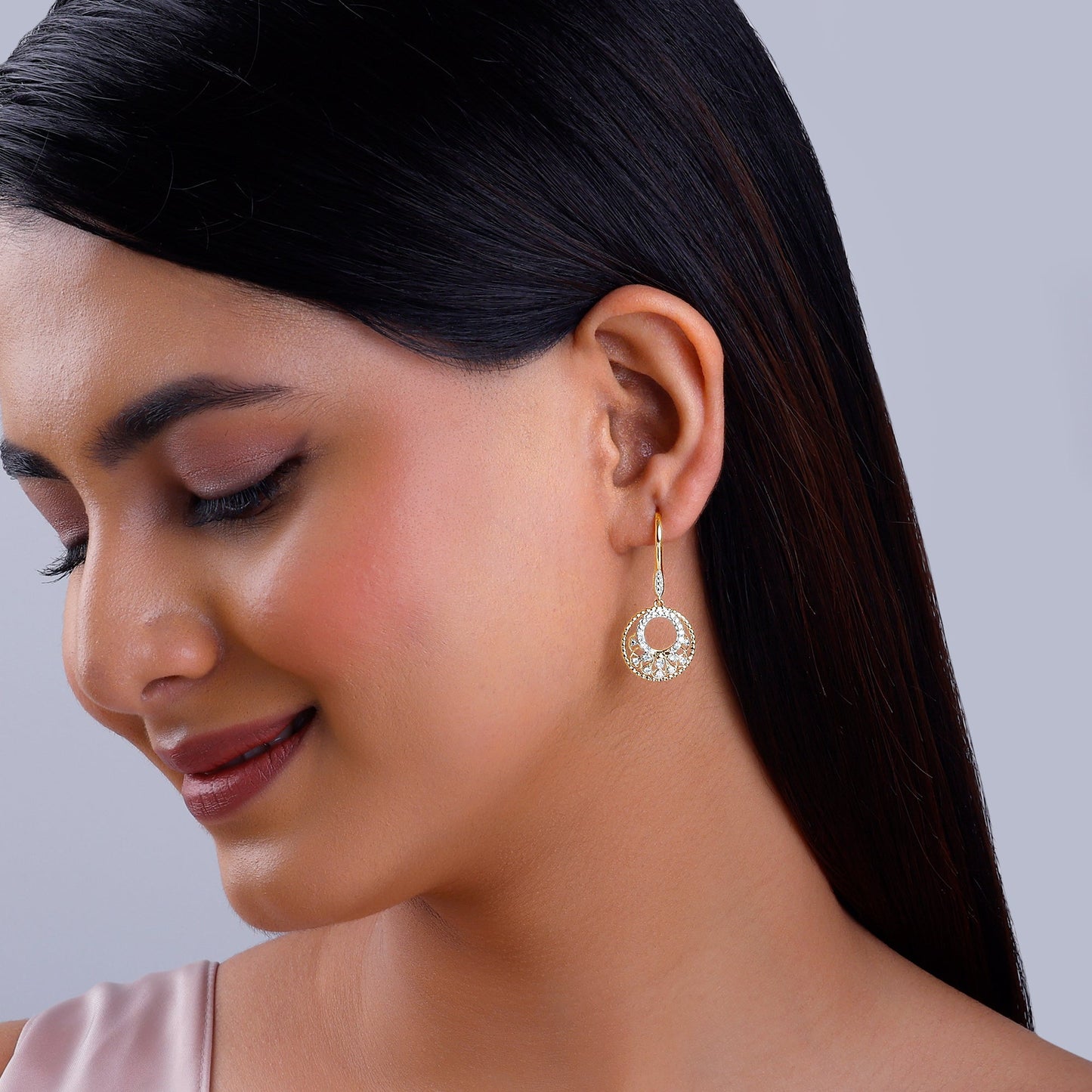 Gold Circle of Grace Diamond Earrings