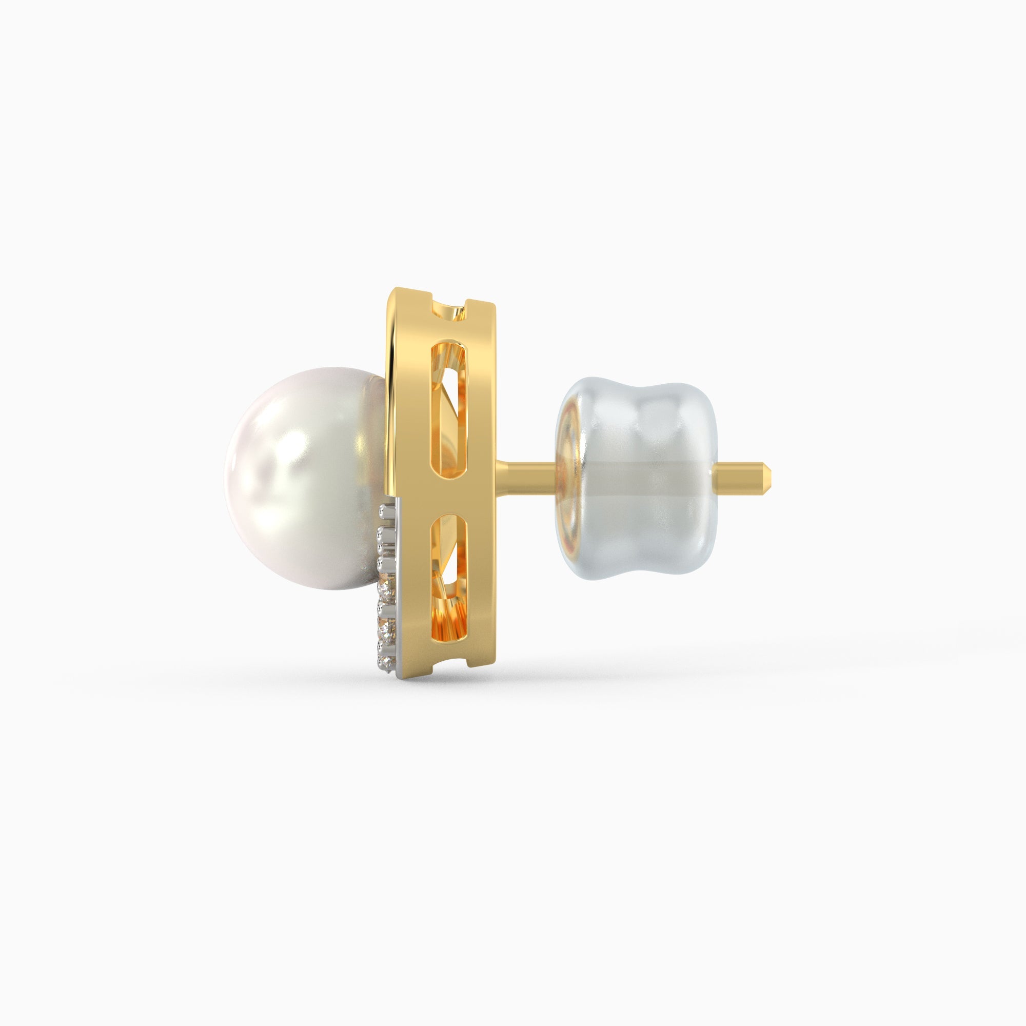 Gold Pearl Centred Diamond Earrings
