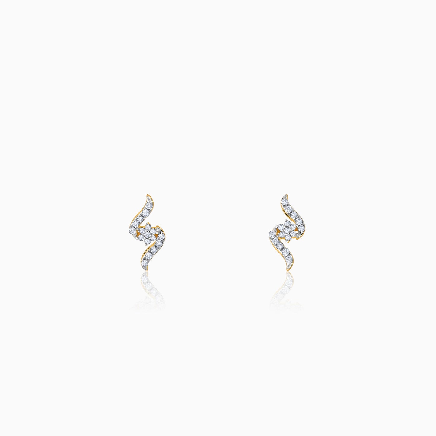 Gold Wavy Chakra Diamond Earrings